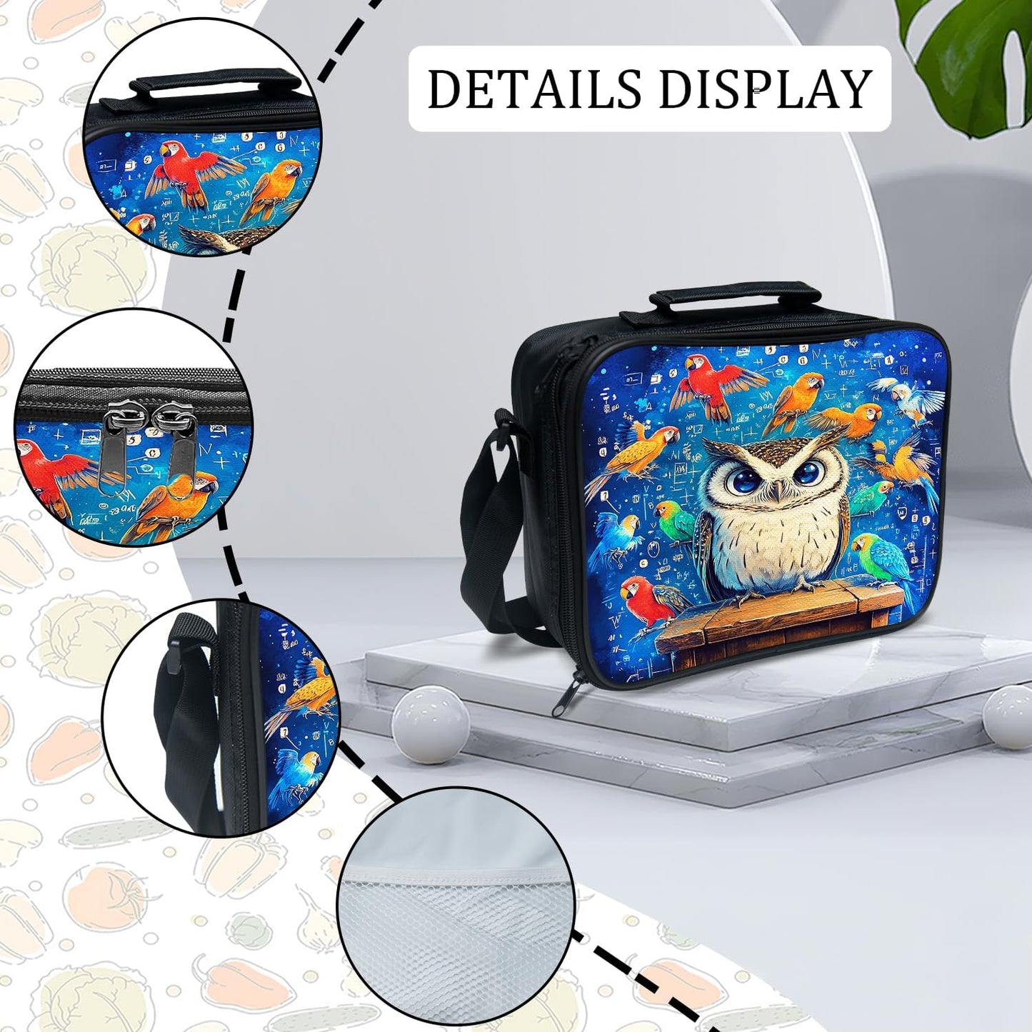 Owl Backpack School Bag 3PCS Backpack 16 Inch with Lunch Bag Set Lightweight for Teen Boys Girls Kids Elementary Middle School