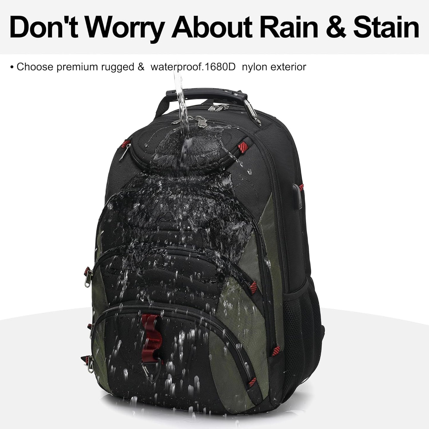 Boavan Laptop Backpack for men, 17.3 inch Laptop Bag with USB Port, Waterproof Travel Work Backpack Purse, Anti-Theft Teacher Nurse Doctor Casual Bookbags Office Business backpack，Black&Army Green