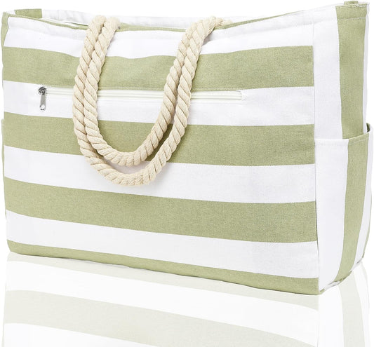 Large Beach Bag for Women, Waterproof Travel Tote Bag with Lunch/Wet Pocket for Weekender, Sandproof, Zipper Closure