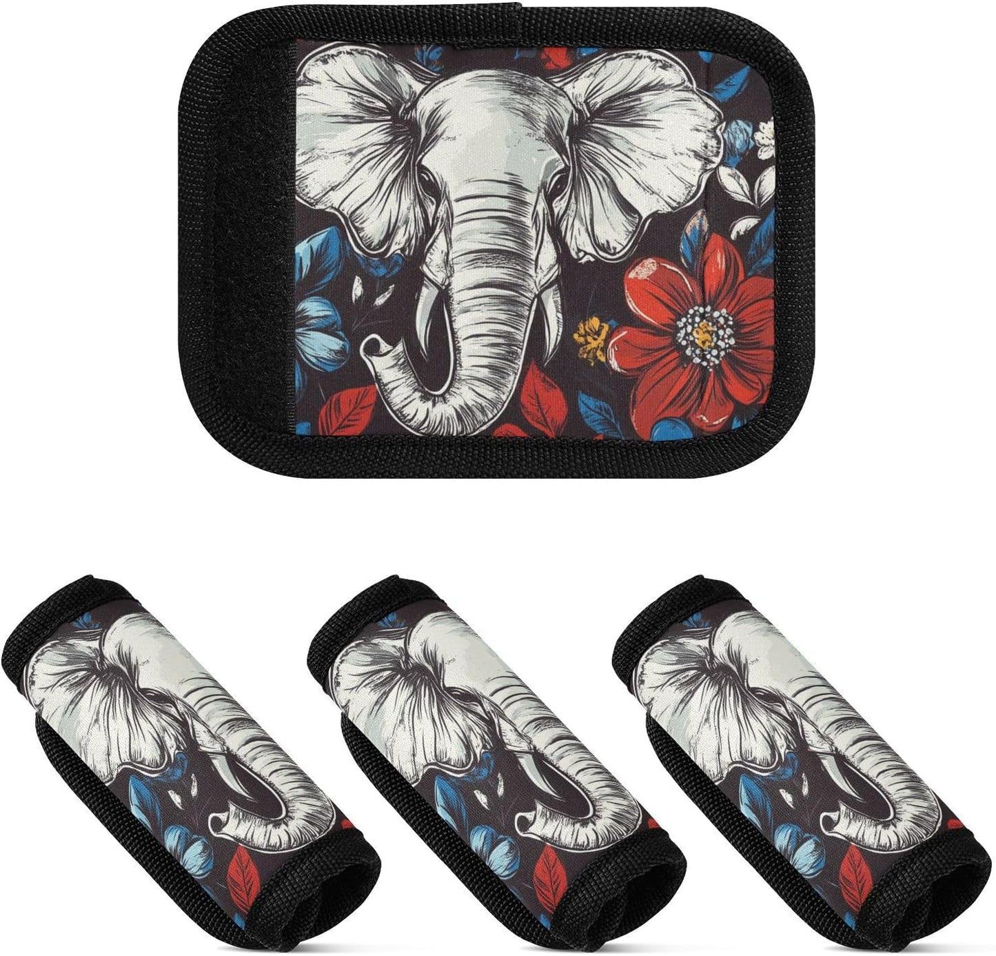 Elephant Abstract Flowers Colorful 2 Pack Luggage Handle Wraps Covers for Suitcase Identifiers Bag Tags Travel Accessories
