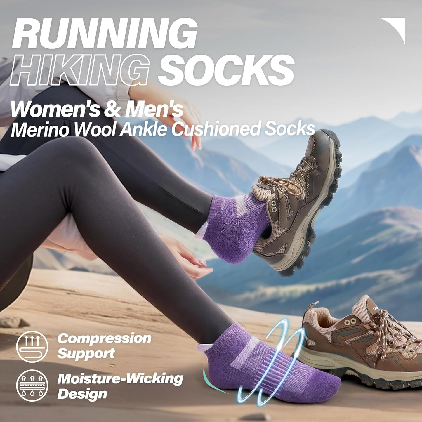6 Pairs Merino Wool Ankle Running Hiking Socks Compression Support Breathable Thick Cushion No Show Socks for Women Men