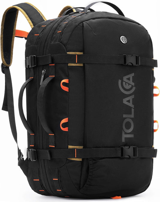 Tolaccea Travel Laptop Backpack, Large Carry on Backpack Flight Approved Convertible Duffle Luggage Bag Daypack Work Business Rucksack Fits 16" Laptop for Men Women 3 Carrying Ways, 40L-50L Expandable