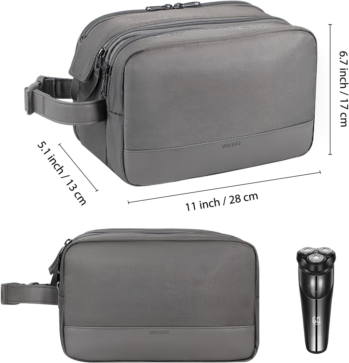 Voova Travel Toiletry Bag for Men Women, Hanging Dopp Kit Water Resistant Shaving Bag for Toiletries Accessories, Small Makeup Organizer Case for Traveling Essentials, Bathroom, Cosmetics, Grey