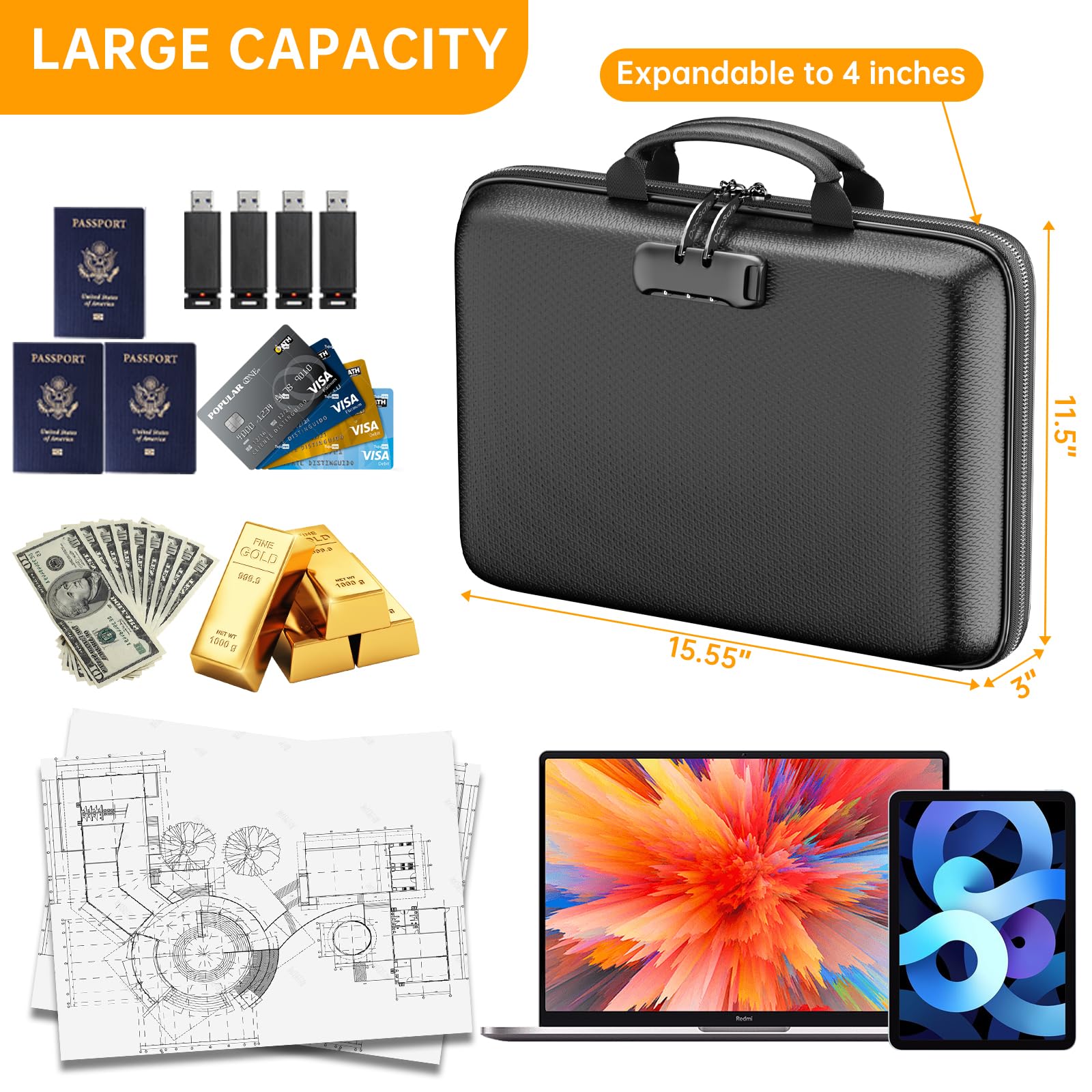 DocSafe Fireproof File Organizer with Lock, Hard-Shell Case Fireproof Document Box with 13 Pocket