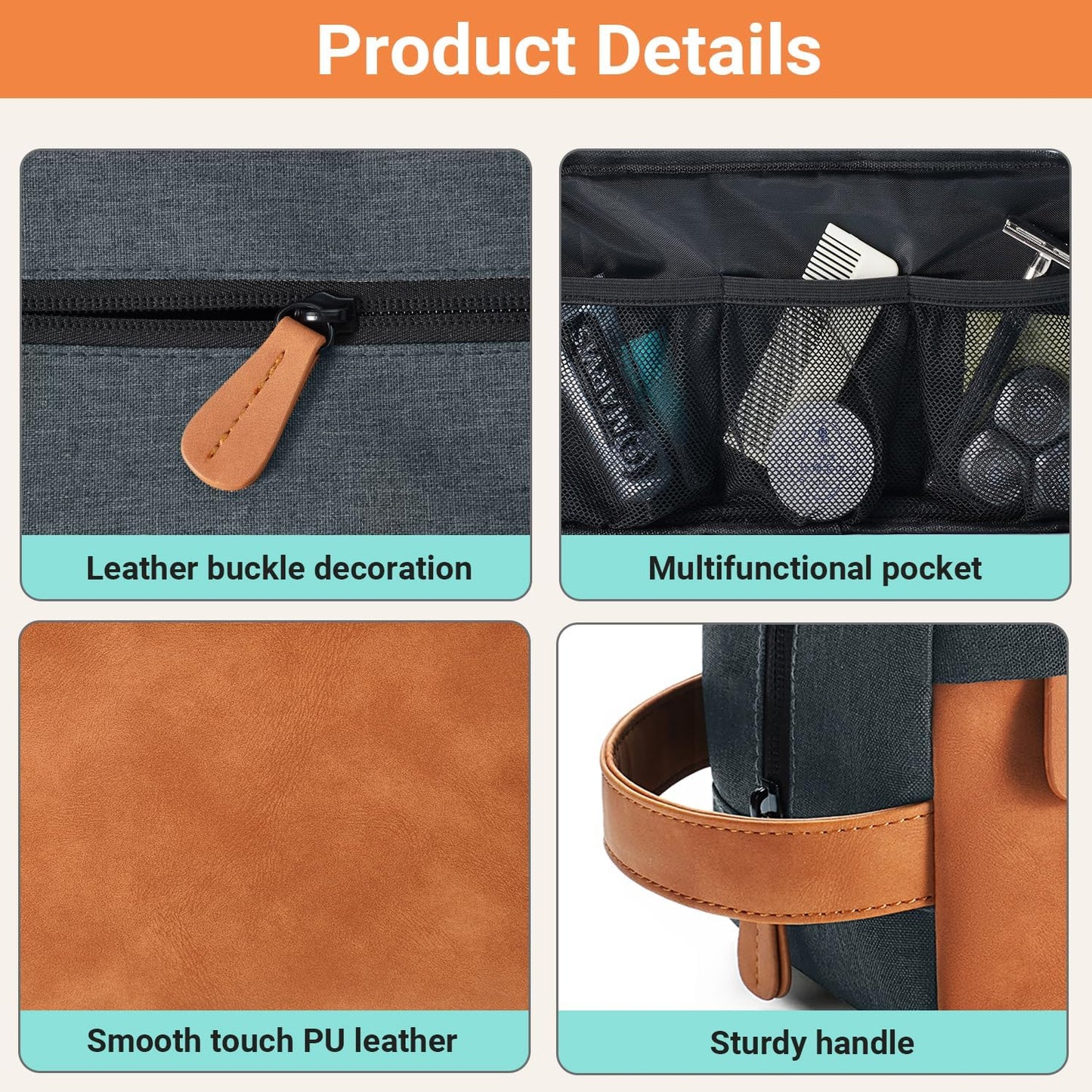 Elviros Travel Toiletry Bag for Men, Hanging Toiletries Bag Water Repellent Dopp Kit PU Leather