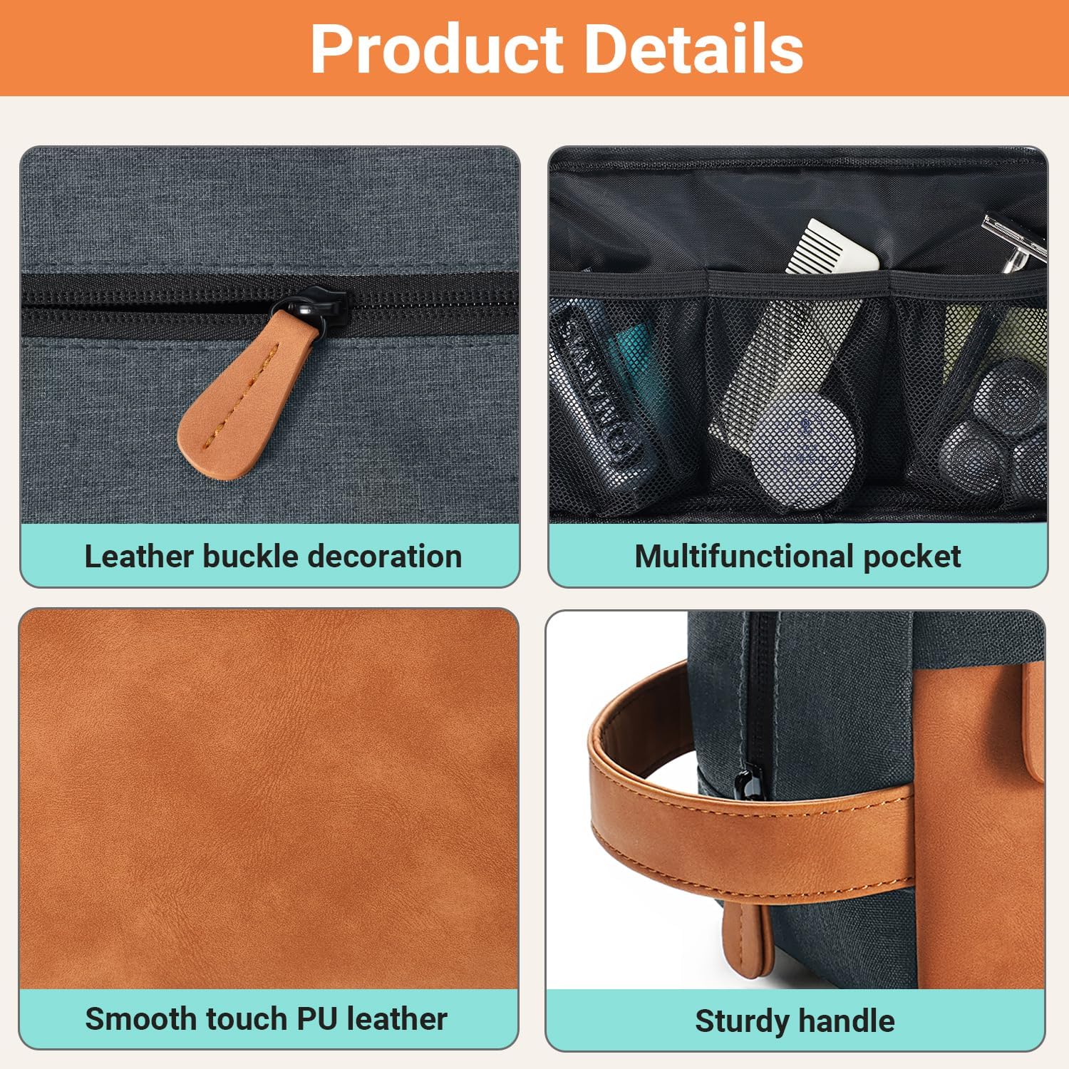 Elviros Travel Toiletry Bag for Men, Hanging Toiletries Bag Water Repellent Dopp Kit PU Leather