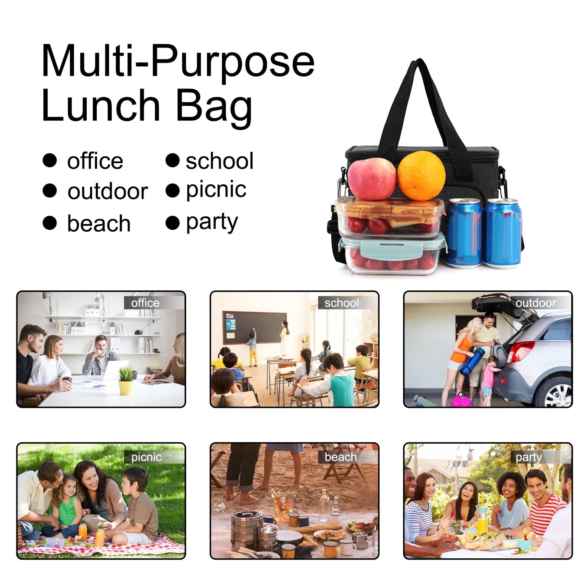 Femuar Reusable Lunch Box for Men/Women - Insulated Lunch Bag Leakproof Lunchbox for Work Office