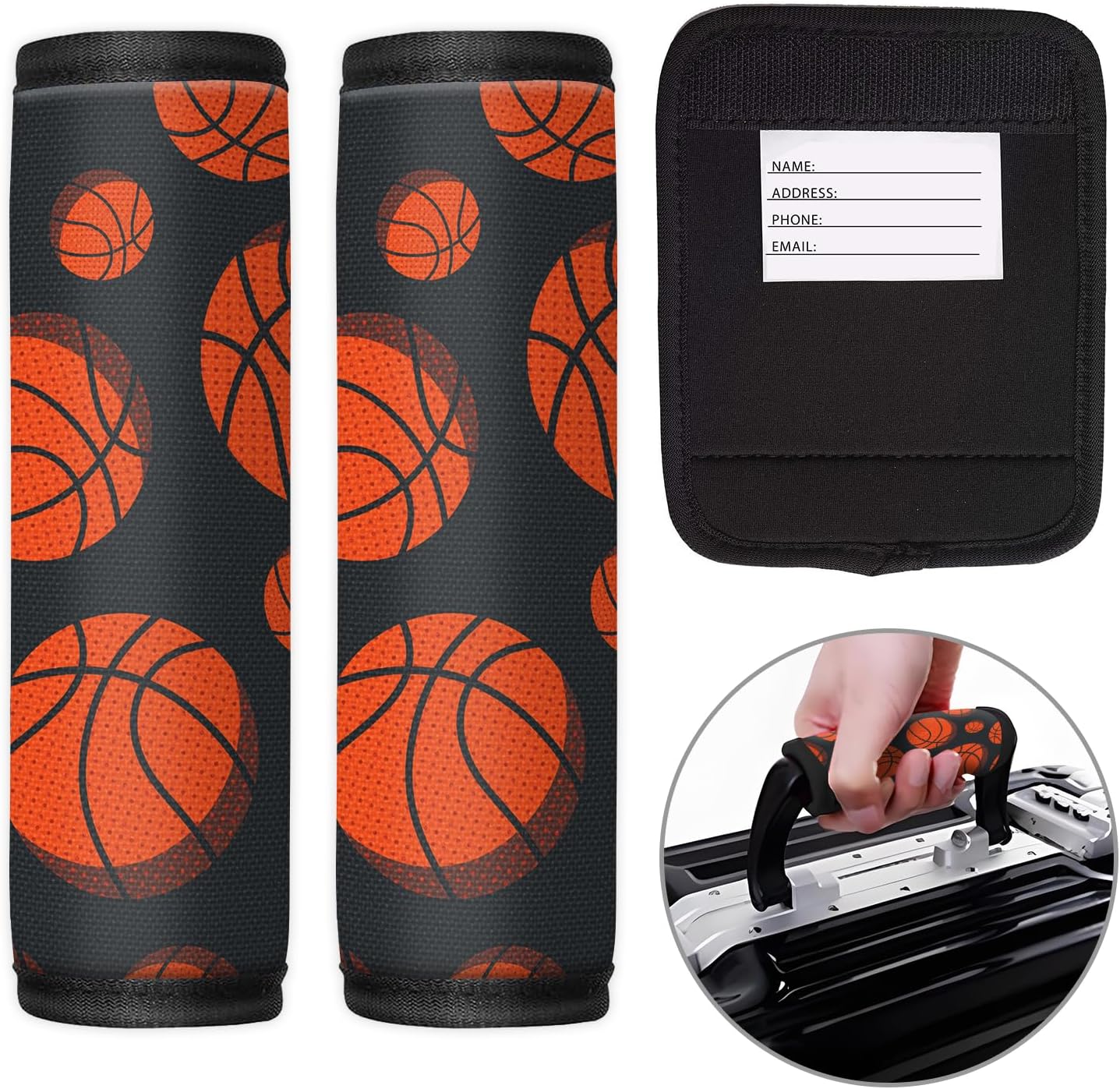 2 Pack Luggage Handle Wrap Travel Tags - Set of Luggage Tags for Suitcases, Identifiers, Marker, and Handle Covers - Cruise Accessories and Travel Gifts（Basketball