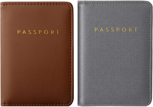 Frienda 2 Pieces Bridal Passport Covers Holder Waterproof Leather Holder Covers Travel Wallet Passport Case for Women and Men