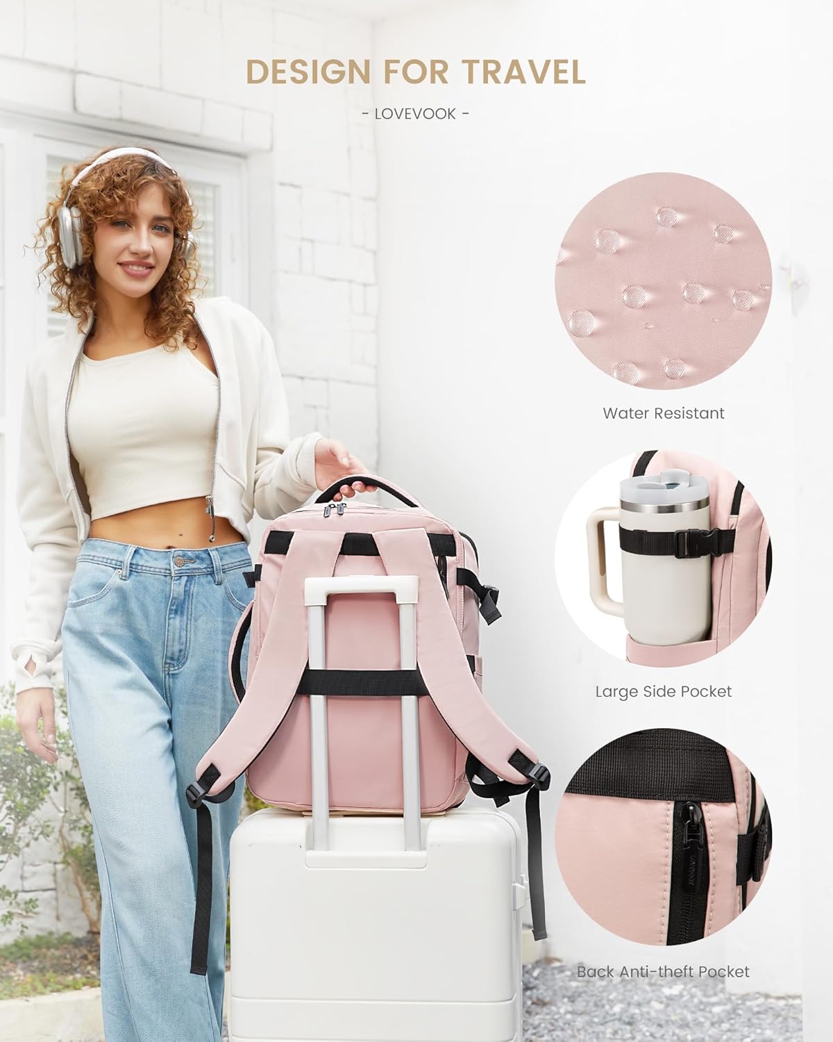 LOVEVOOK Travel Backpack for Women & Men, Large Carry On Backpack Airline Approved, Personal Item Laptop Backpacks, 4PCS
