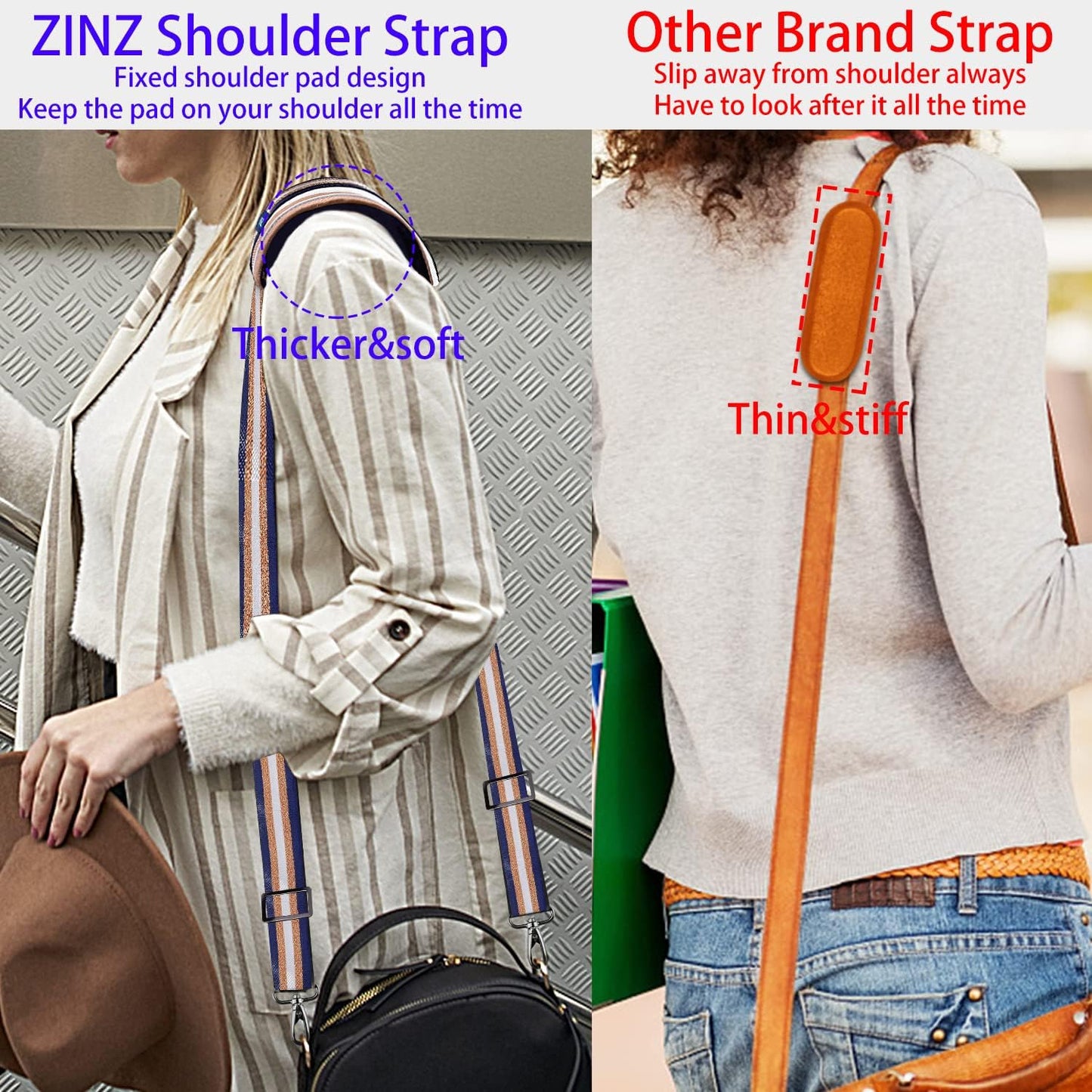 ZINZ Shoulder Strap 58" Ultra-Thick Fixed Padded and Adjustable Buckles Crossbody Strap for Briefcase Laptop Bag Luggage