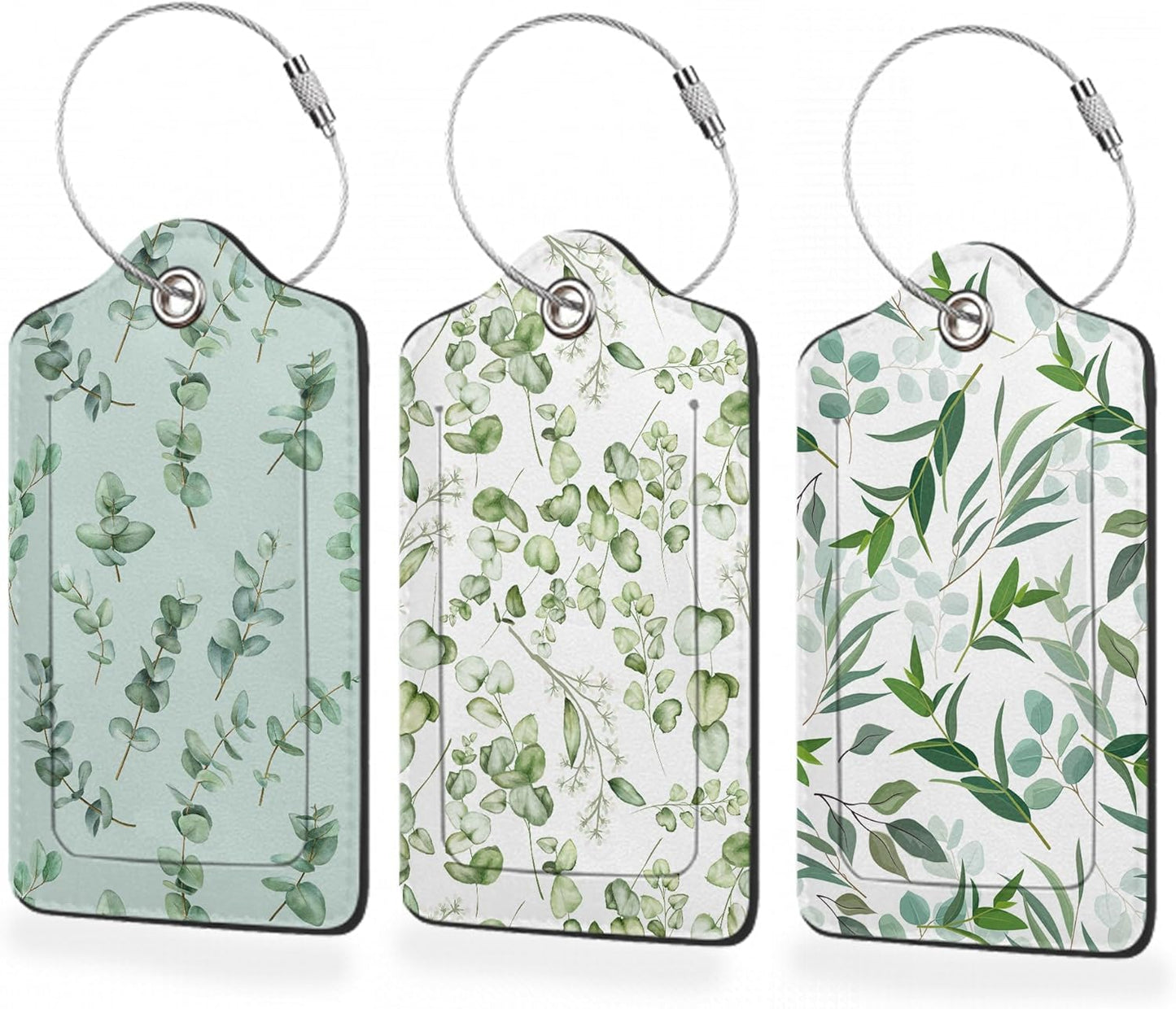 Luggage Tags for Suitcase,3 Pack Eucalyptus Gold Branches Luggage Tag with Privacy Flap,Name ID Label and Metal Loop for Women Men Teens Travel