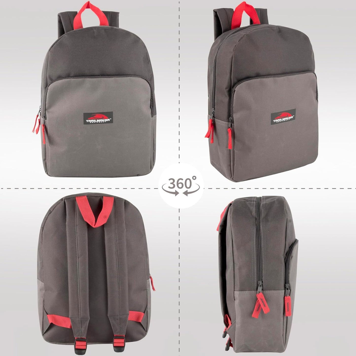 Color Block Backpacks for School Boys and Girls, 15 Inch Two Tone Colorful Small Travel Backpack for Kids (Grey)