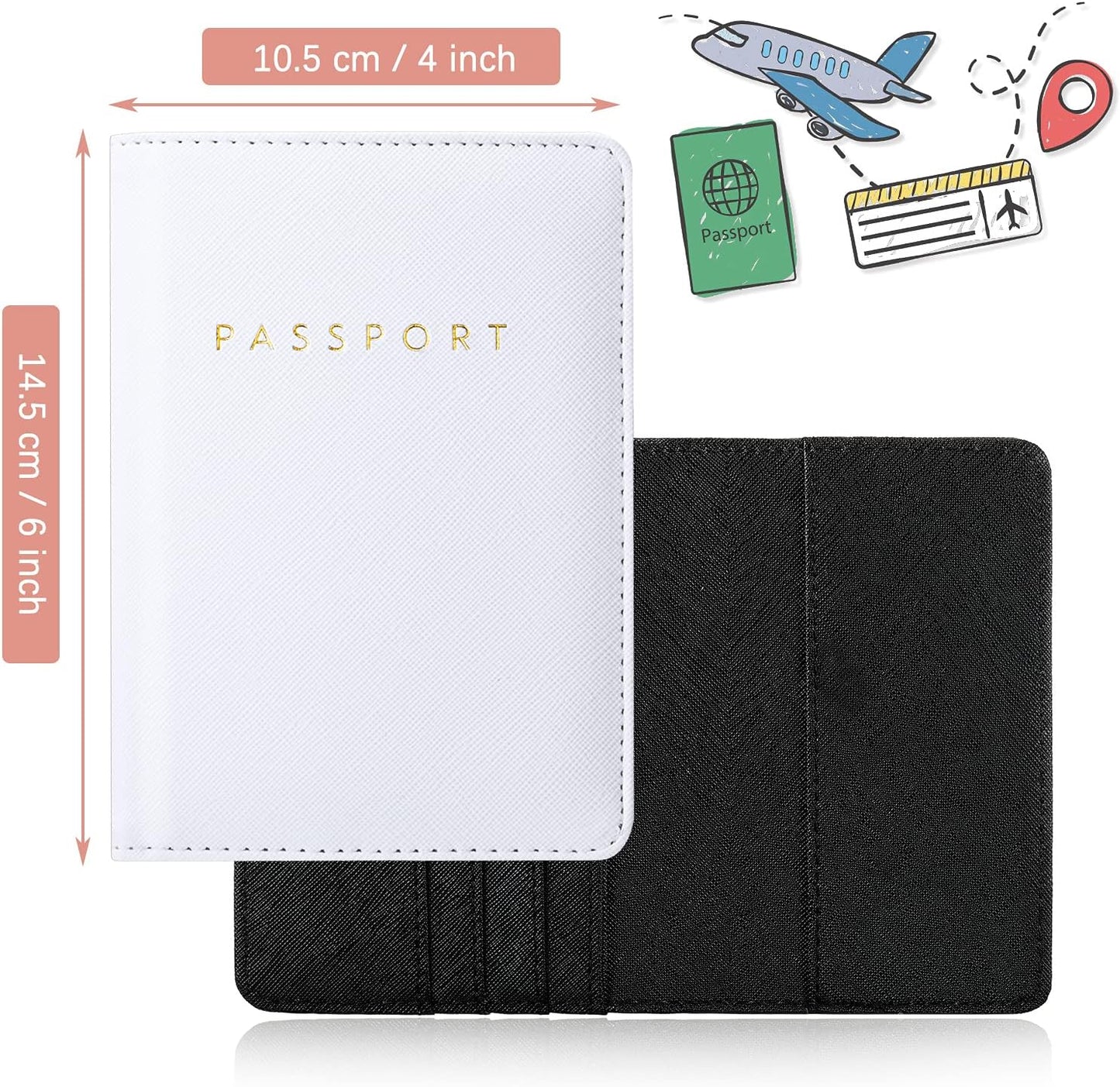 Frienda 2 Pieces Bridal Passport Covers Holder Waterproof Leather Holder Covers Travel Wallet Passport Case for Women and Men