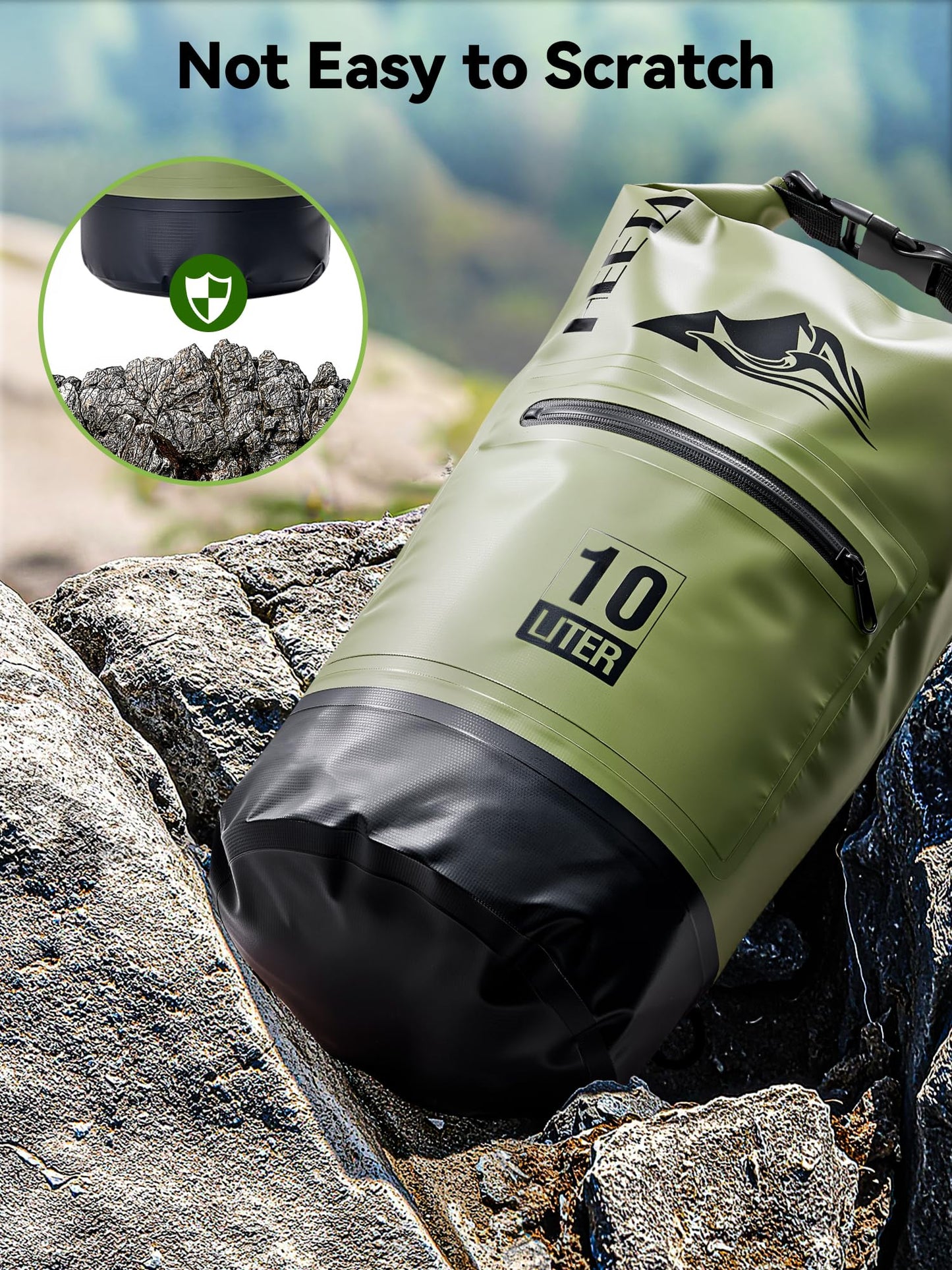 HEETA Waterproof Dry Bag with Front Zippered Pocket for Women Men, Roll Top Lightweight Dry Storage