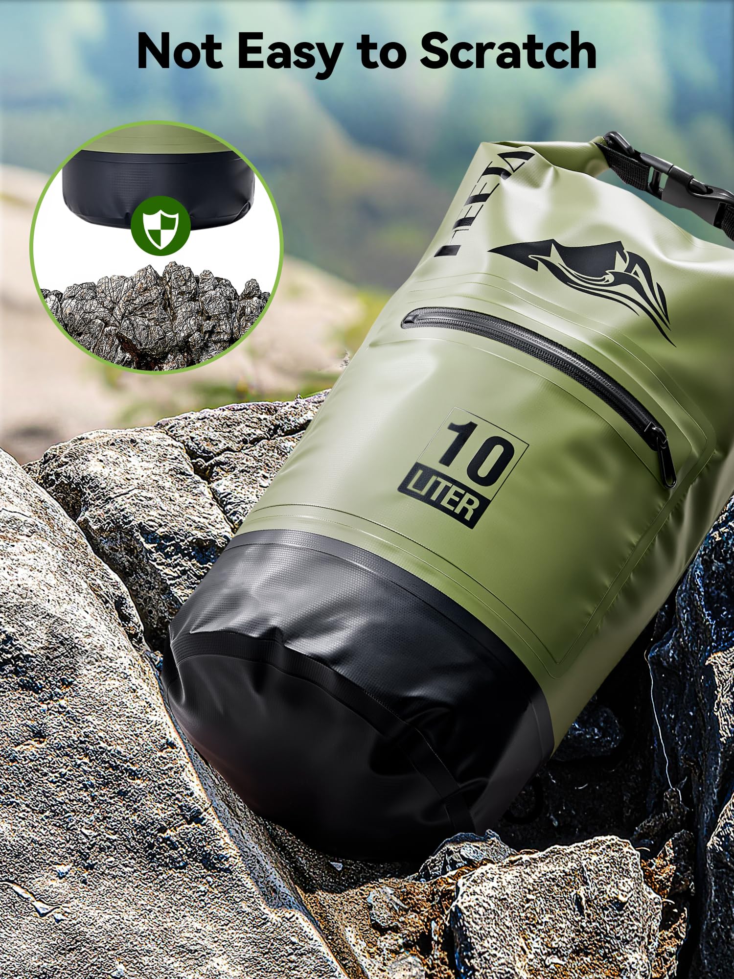 HEETA Waterproof Dry Bag with Front Zippered Pocket for Women Men, Roll Top Lightweight Dry Storage
