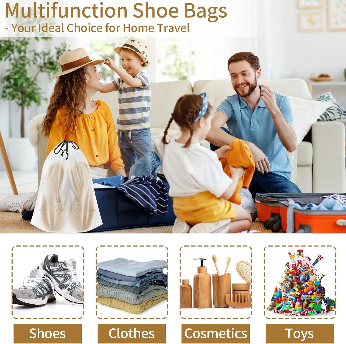 50 Pack Shoe Bags for Travel, 15.7" x 11.8" Translucent Travel Shoe Bags for Packing, Large Waterproof Portable Drawstring Travel Shoe Storage Bag Travel Essentials Women for and Men