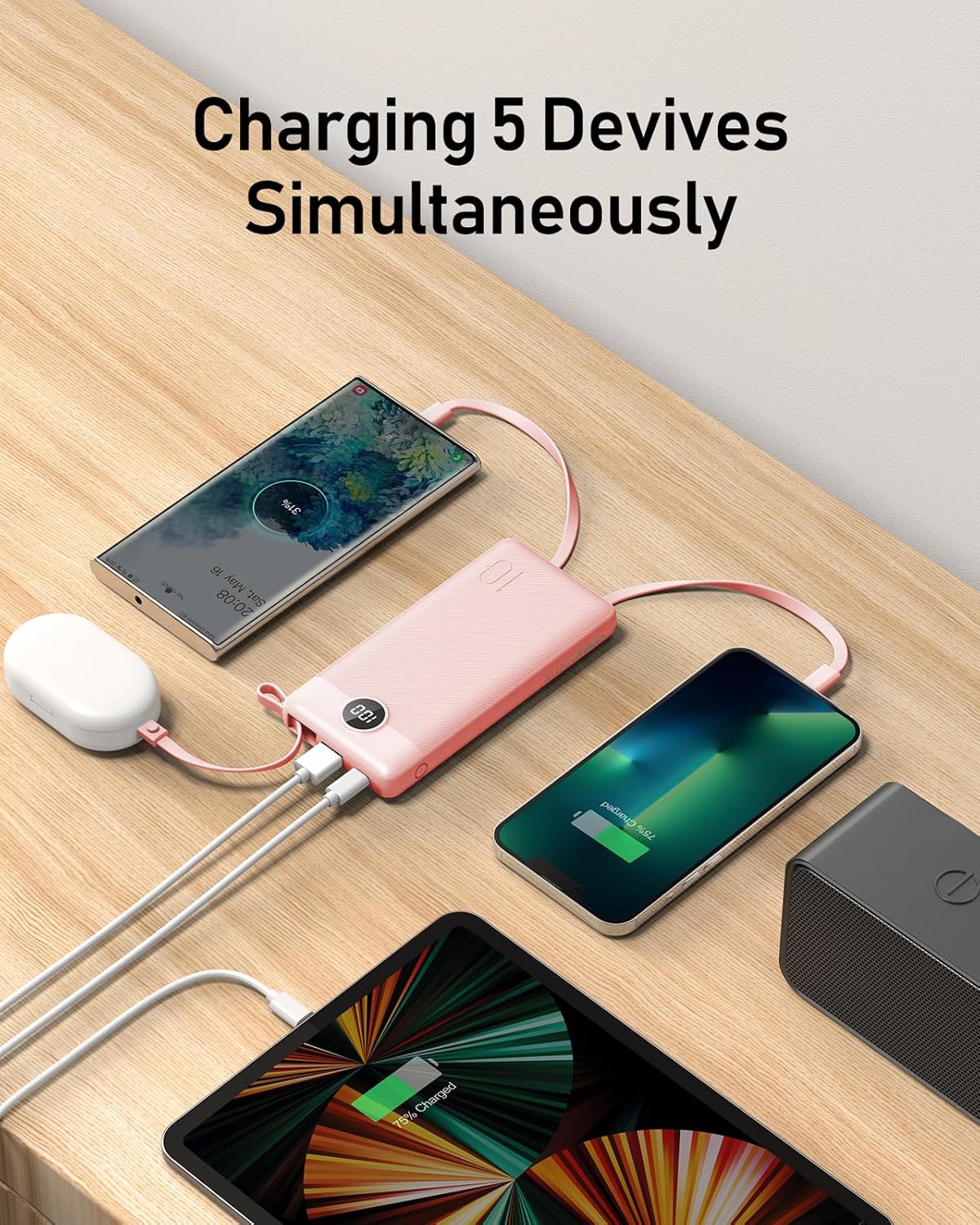 VEEKTOMX Portable Charger Built-in Cables, Power Bank for iPhone, Fast Charge USB C Battery Pack Travel Essentials Powerbank Compatible with iPhone 17/16/15/14, Samsung S25/24