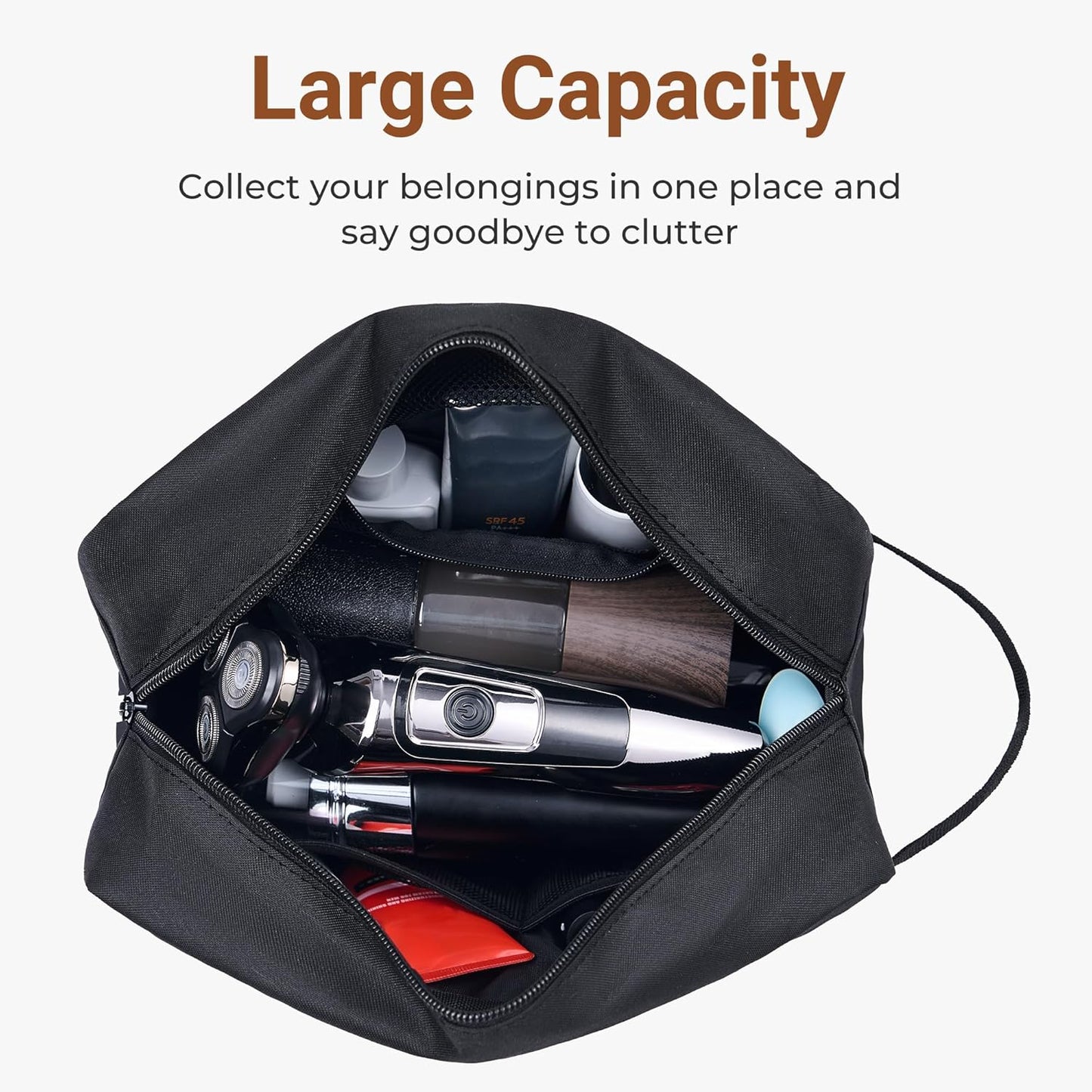 Elviros Travel Toiletry Bag for Women and Men,Lightweight Makeup Bag Hanging Dopp Kit with Shaving Compartment Cosmetic Organizer Small Tool Bag Travel Essentials(Large,Black)