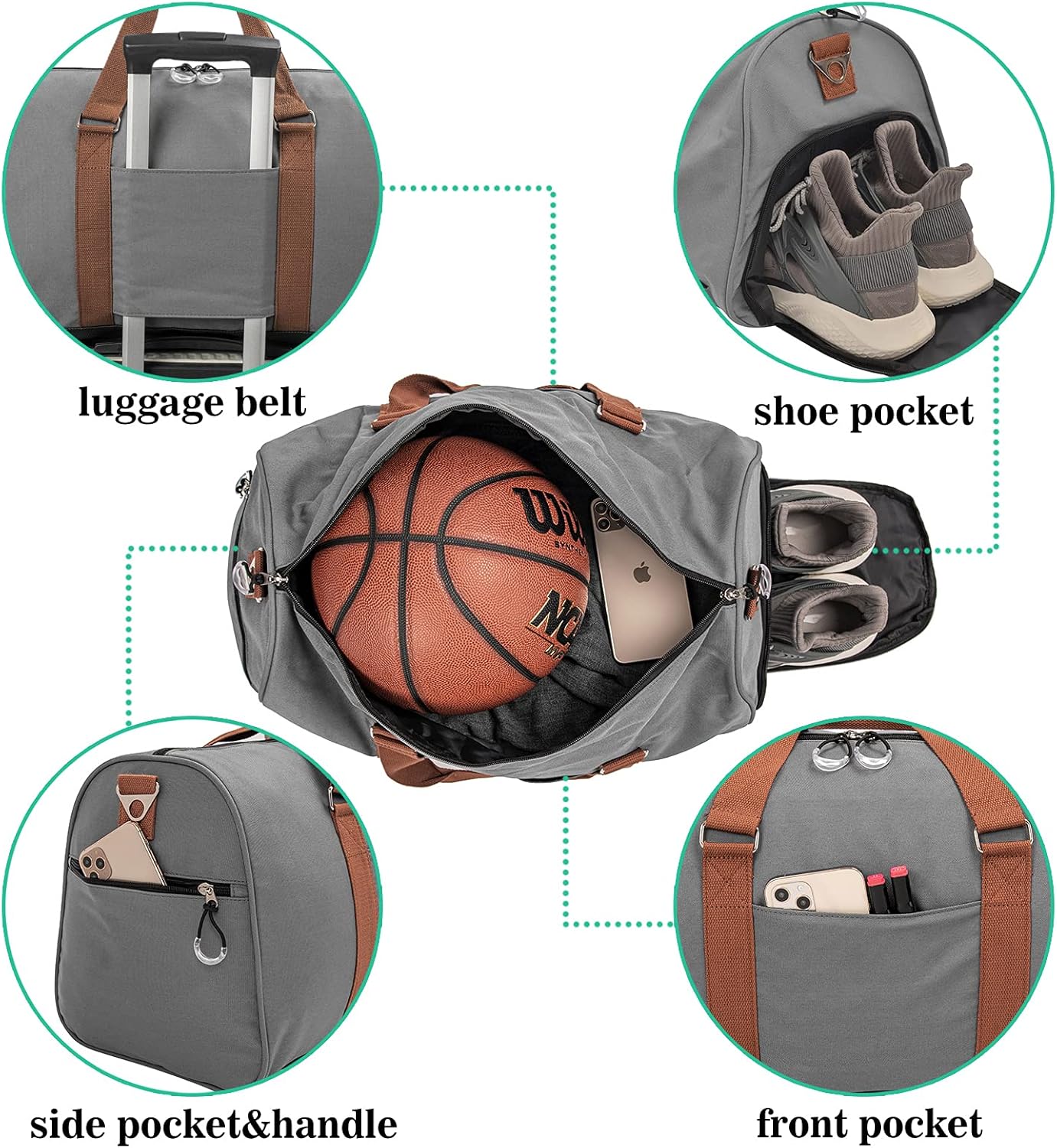 Kuston Sports Gym Bag with Shoe Compartment&Wet Pocket,Travel Duffel bag,Weekend Bag,Workout Bag