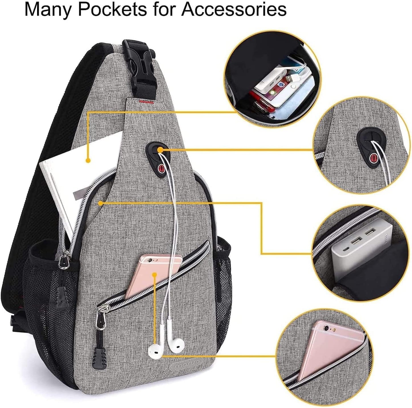 MOSISO Mini Sling Backpack,Small Hiking Daypack Travel Outdoor Casual Sports Bag, Gray