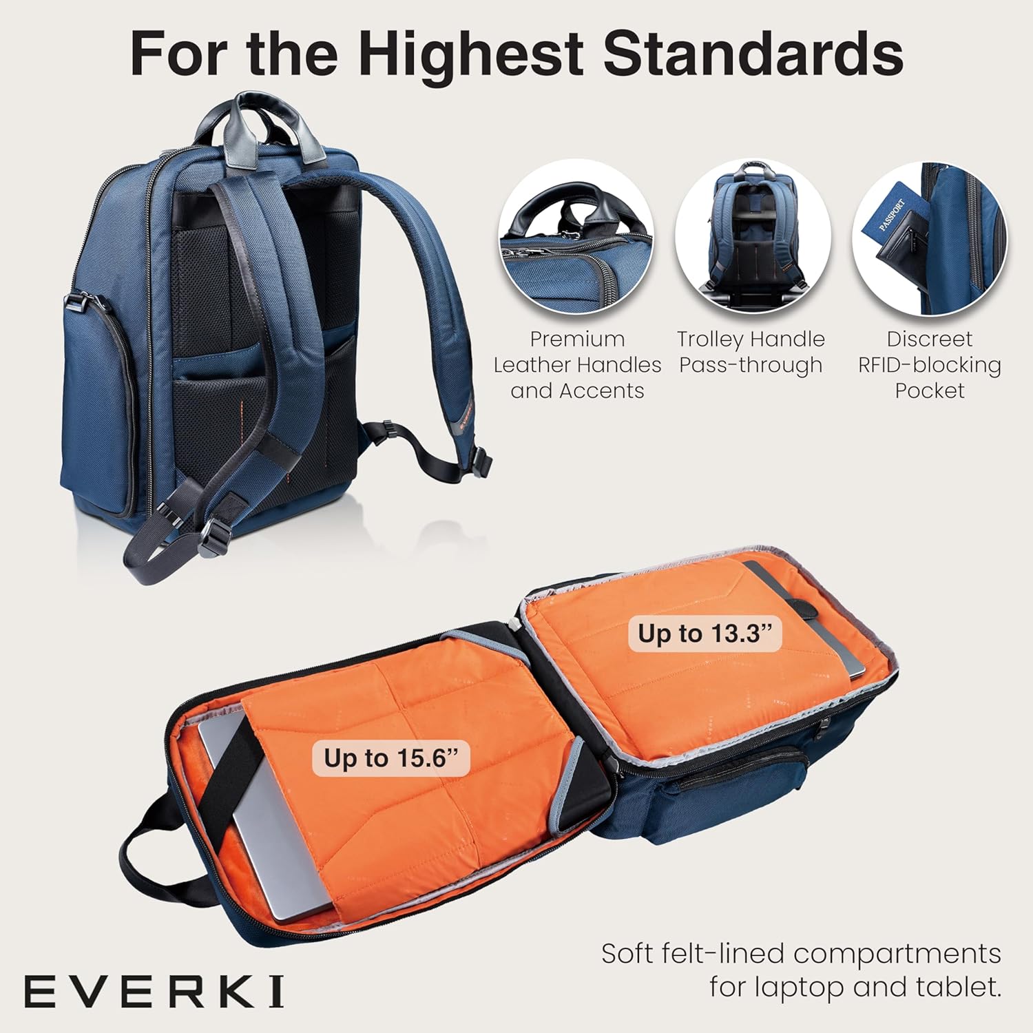 EVERKI Onyx Premium Business Executive Laptop Backpack - Ballistic Nylon and Leather Office
