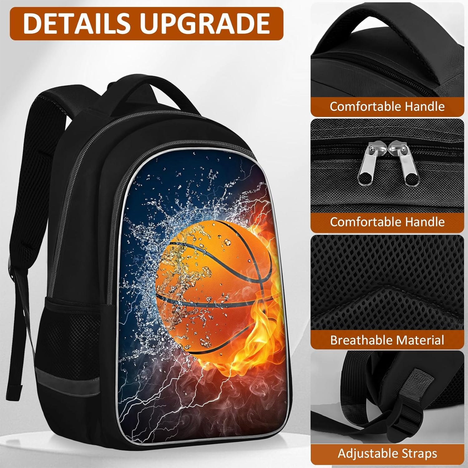 School Backpack for Boys - 4pcs American Football Boys Backpack with Lunch Box Set for Kids