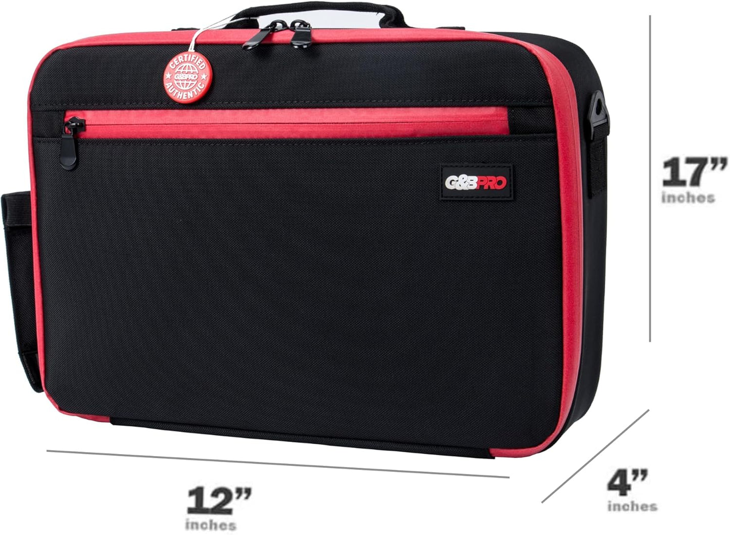 G&BPRO Crossbody Briefcase with Extending Tray System | All-in-One Mobile Workstation Laptop Travel Bag with Expandable Storage & Organizer Compartments - Black With Red Zipper