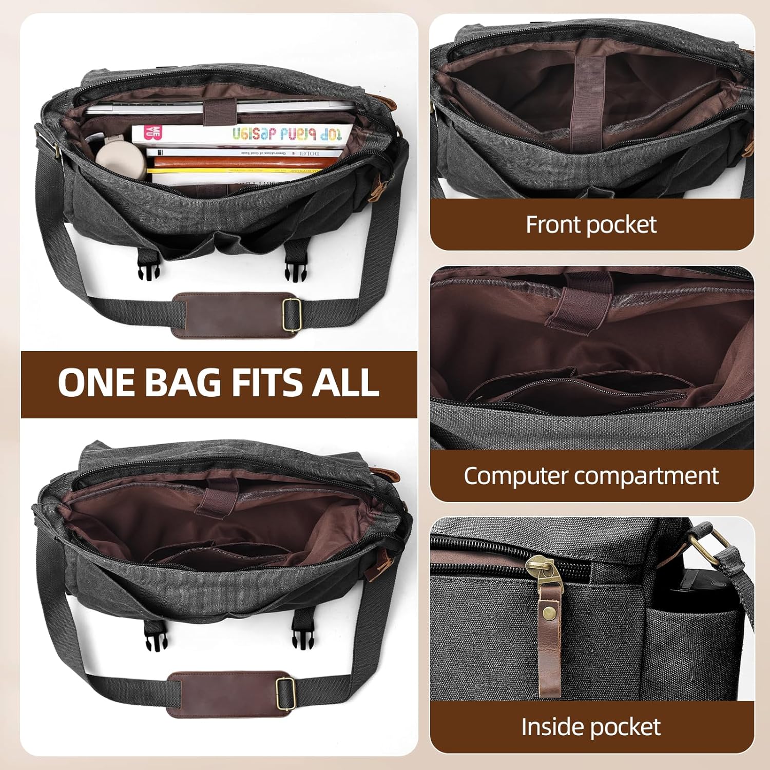 Messenger Bag for men Laptop Bag UnisexRetro Canvas Bag14-15.6 inches Casual single shoulder bag
