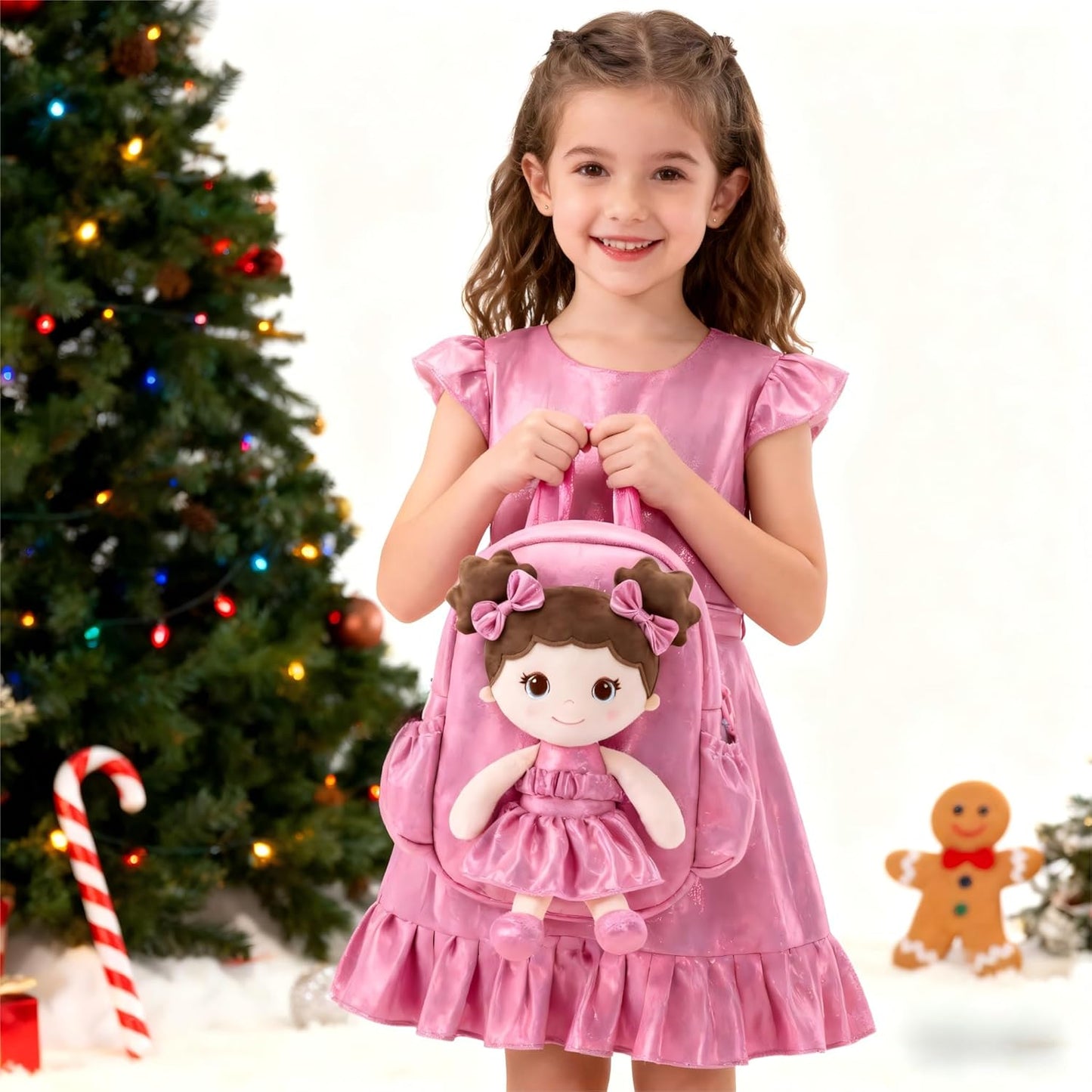 Lazada Toddler Backpack - Baby Girl Gifts Curly Fingerprints Plush Doll Dress Backpack - Fashion Girls Curly Rolled Fingerprints Series - Peach 11 Inches
