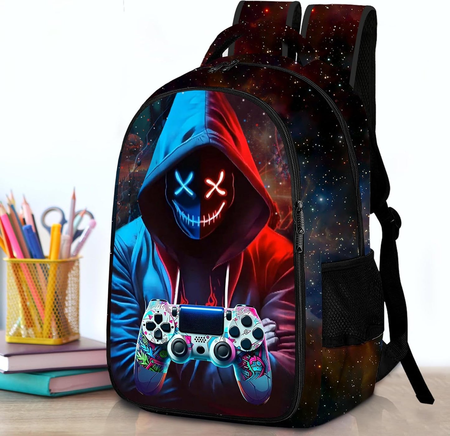 Game Backpack Set for Boys, Gaming Backpack 3 Pack, Boys Lunch Box, and Pencil Bag for Kids, 17"
