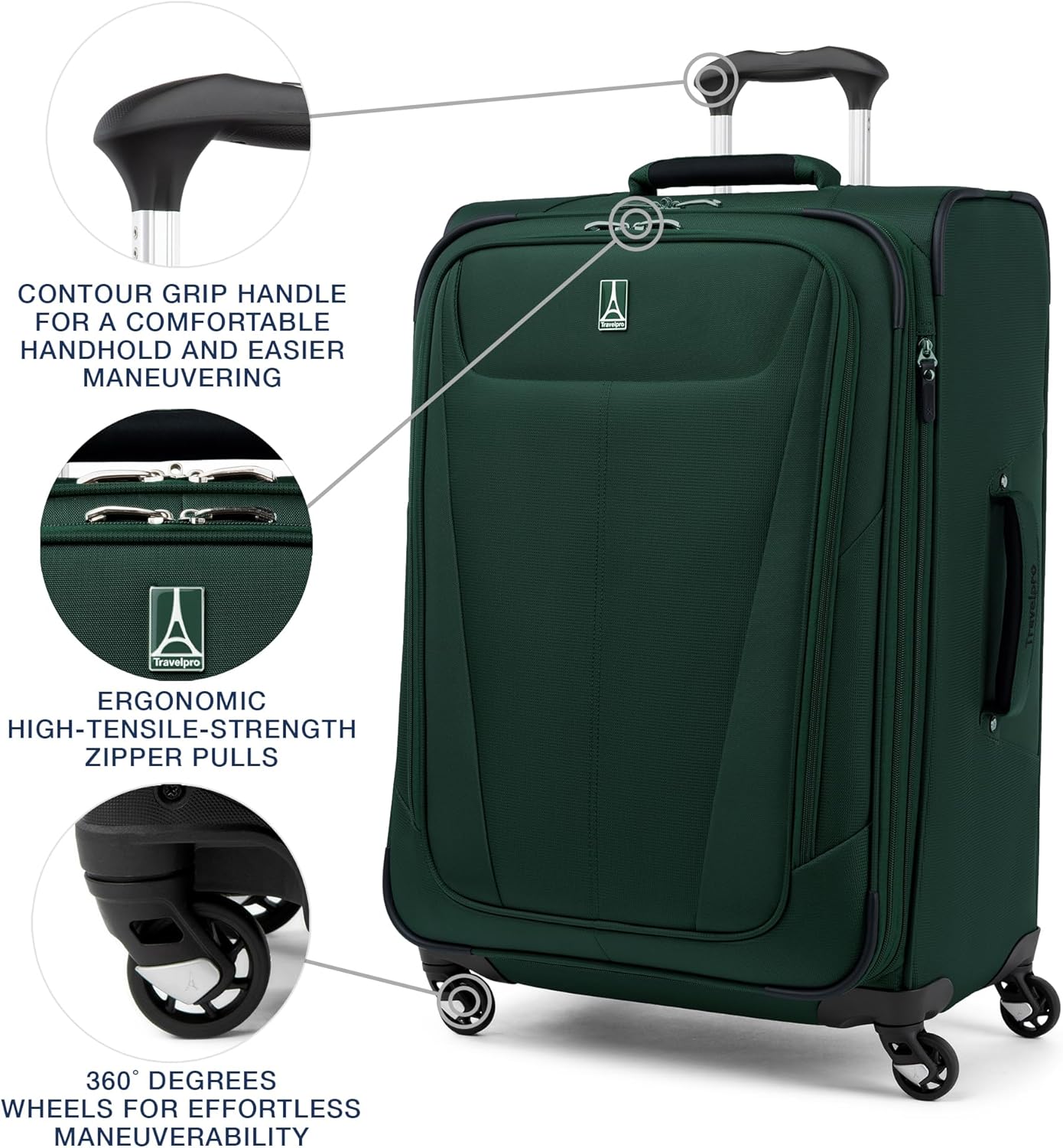 Travelpro Maxlite 5 Softside Expandable 3-Piece Luggage Set — Carry-On, Medium and Large Checked Luggage — Forest Green