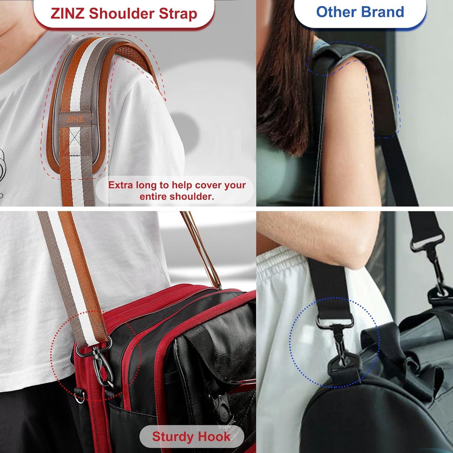 ZINZ 60" Universal Bag Strap with Ultra-Thick Fixed Breathable Pad Adjustable Heavy-Duty Shoulder Strap for Laptop Bag Crossbody Luggage Gym Bag Camera Bag and More -TW01B07