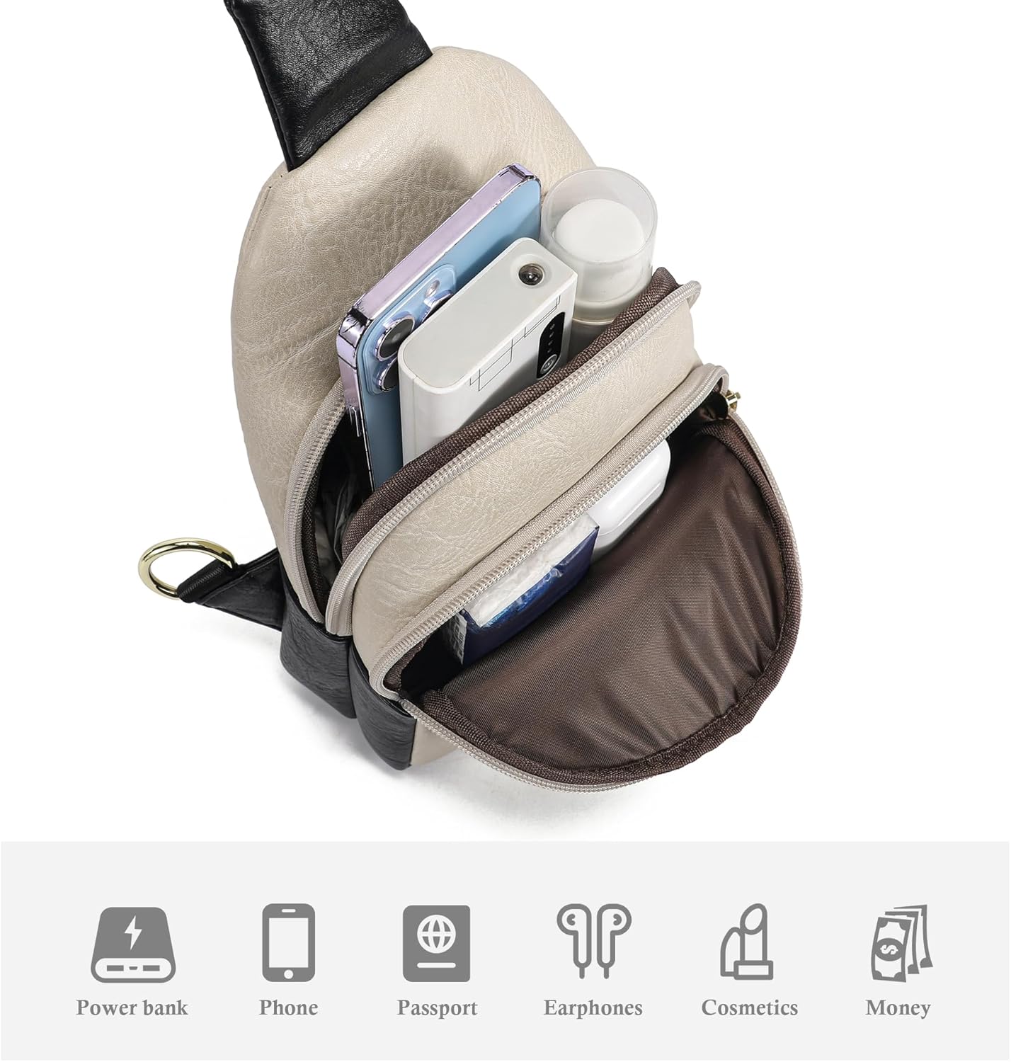 INICAT Crossbody Sling Bags Travel Cross Body Purses Faux Leather Fanny Packs Chest Bag for Women