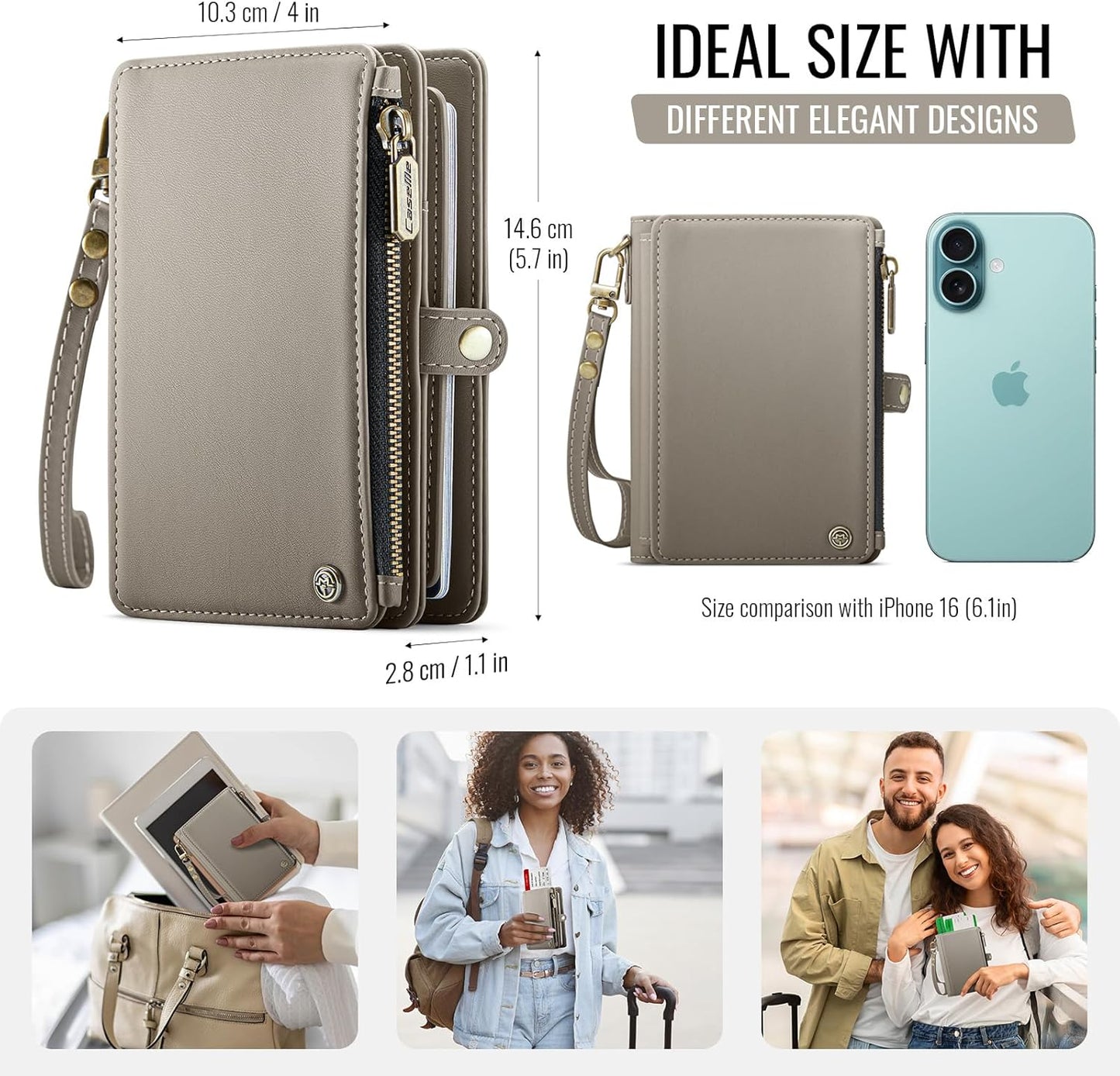 Passport Holder Wallet, 12 Card Slots RFID Blocking Travel Organizer, Zippered Coin Pocket & Detachable Wrist Strap Secure AMagnetic Closure Passport Case for Men & Women (Grey)