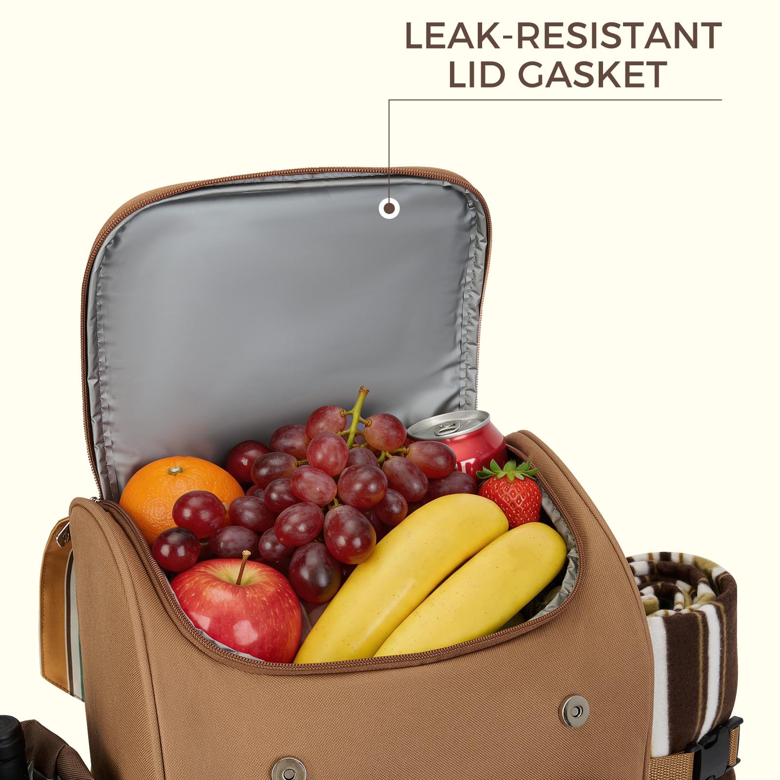 Picnic Backpack, 2-Person Set with Blanket and Wine Holder, Gray(Caramel Brown)