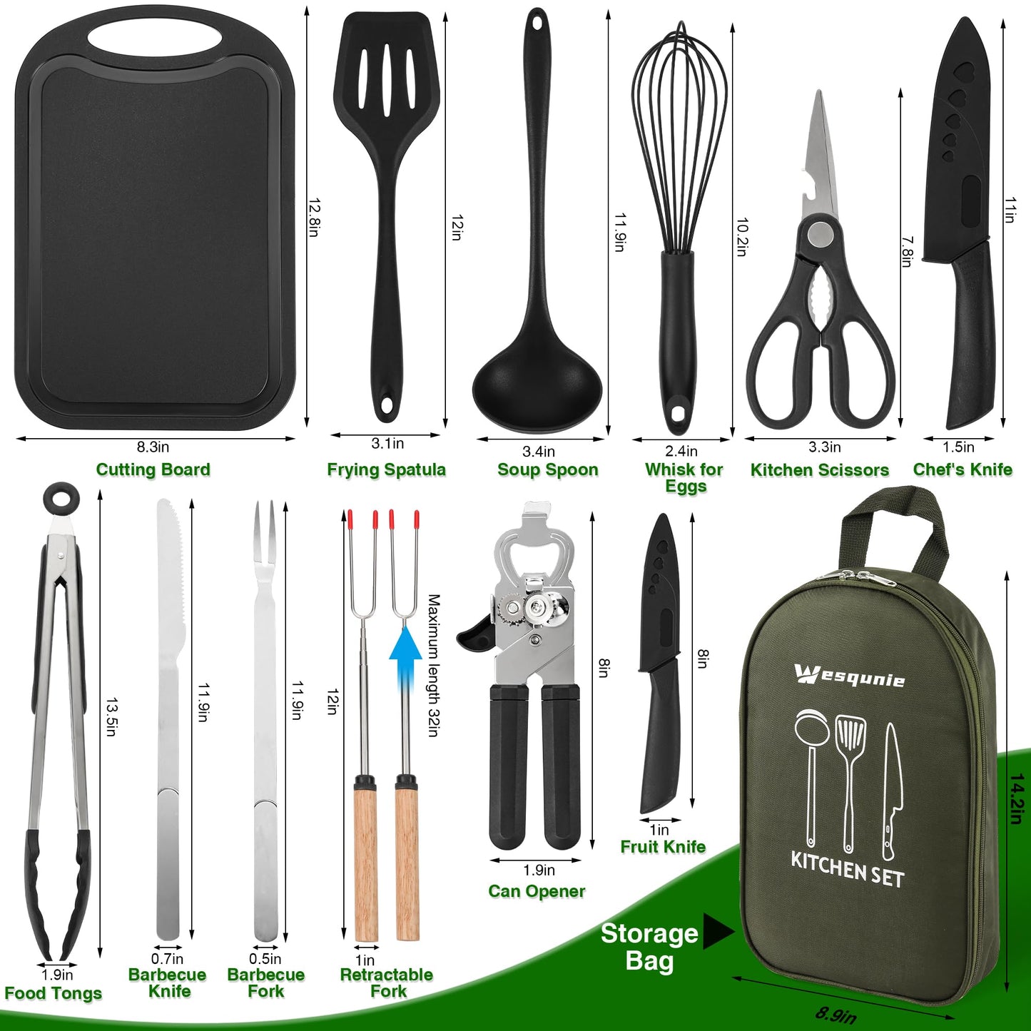 Wesqunie Camping Cooking Utensils Set, Cookware Set for Outdoor Hiking BBQ