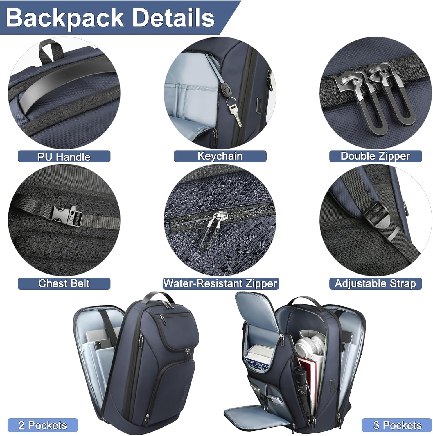 hk Business Smart Backpack for Men Anti-Theft for 17.3 Inch Laptop with USB Charging Port