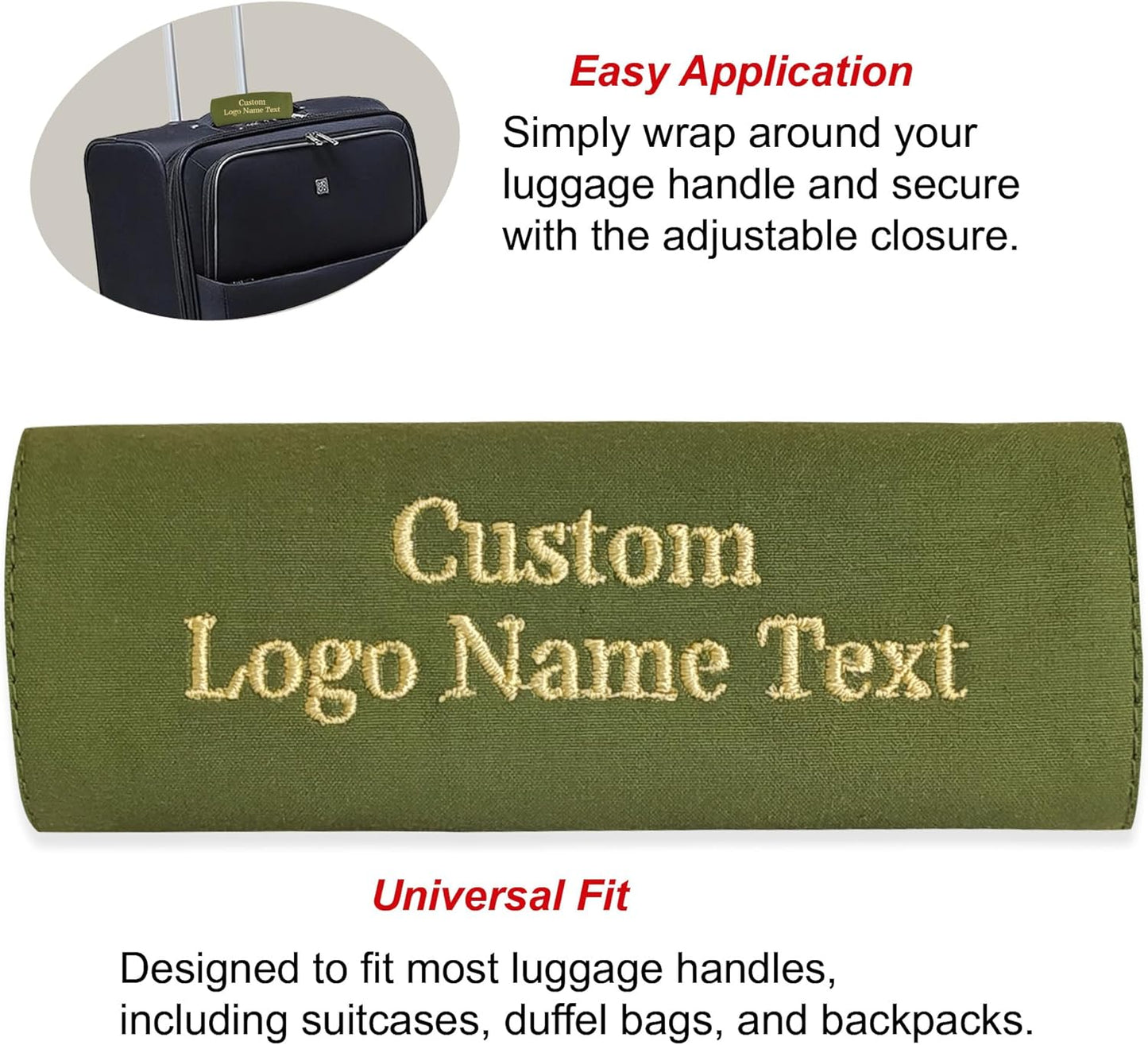Personalized Luggage Handle Wrap Finder | Custom Embroidered Icon Monograms or Short Text ID Tag | Cover Identifier Marker for Suitcase or Bag | Grips Accessories for Travel by ACORD EU (Leaf Green)