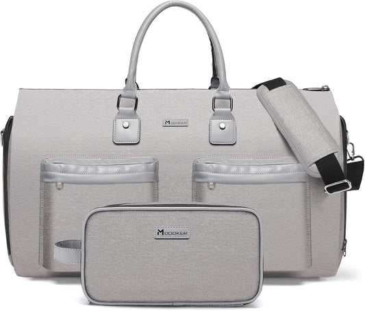 Convertible Garment Bag with Toiletry Bag, Modoker Carry on Garment Duffel Bag for Men Women - 2 in 1 Hanging Suitcase Suit Travel Bags, Light Grey