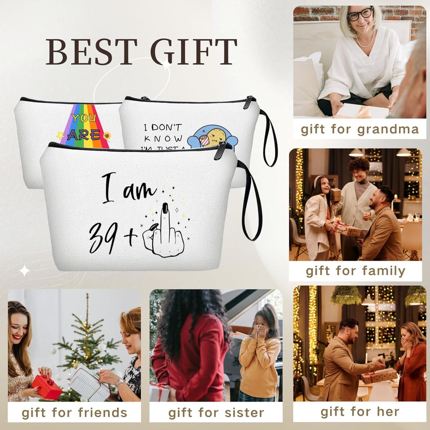 40th Birthday Gifts Women 40s 40 Year Old, Unique Small Travel Cosmetic Makeup Bag