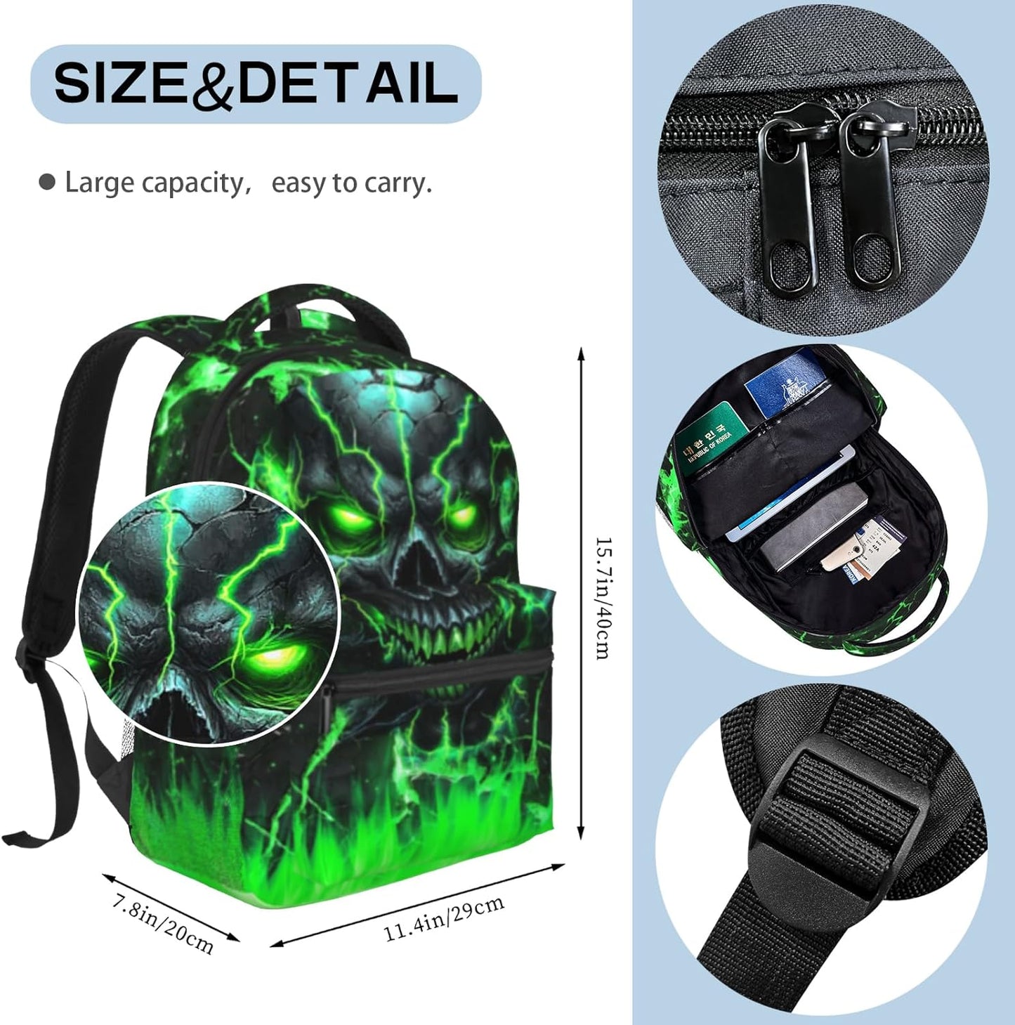 Cool Flame Skull School Backpack for Boys Skull Pattern Boys Backpack Travel Kids' Backpacks Children Teens Elementary Middle School Students Bookbag Back Pack for Age 6-18