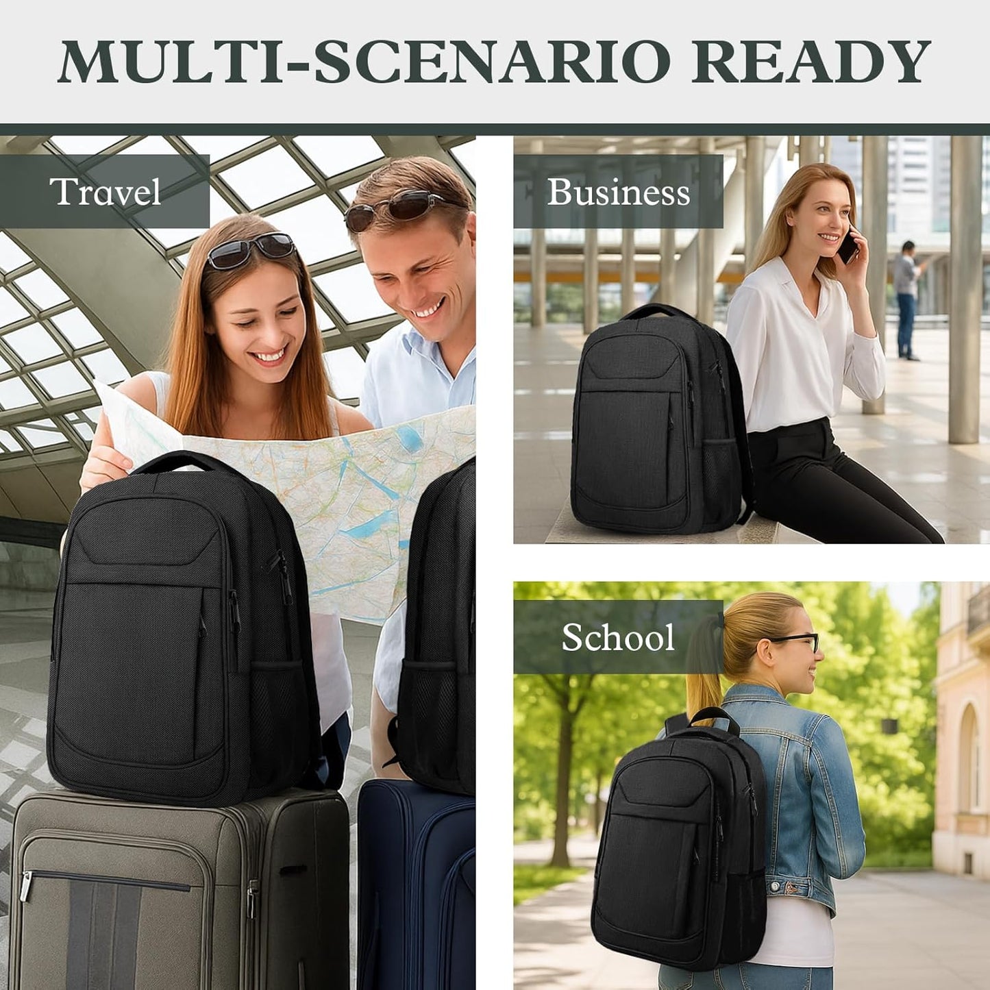 Travel Laptop Backpack, Travel Backpack For Women, Business Anti Theft Slim Sturdy Laptops Backpack, 15.6” Water Resistant College School Computer Bag Gift for Men & Women, Black