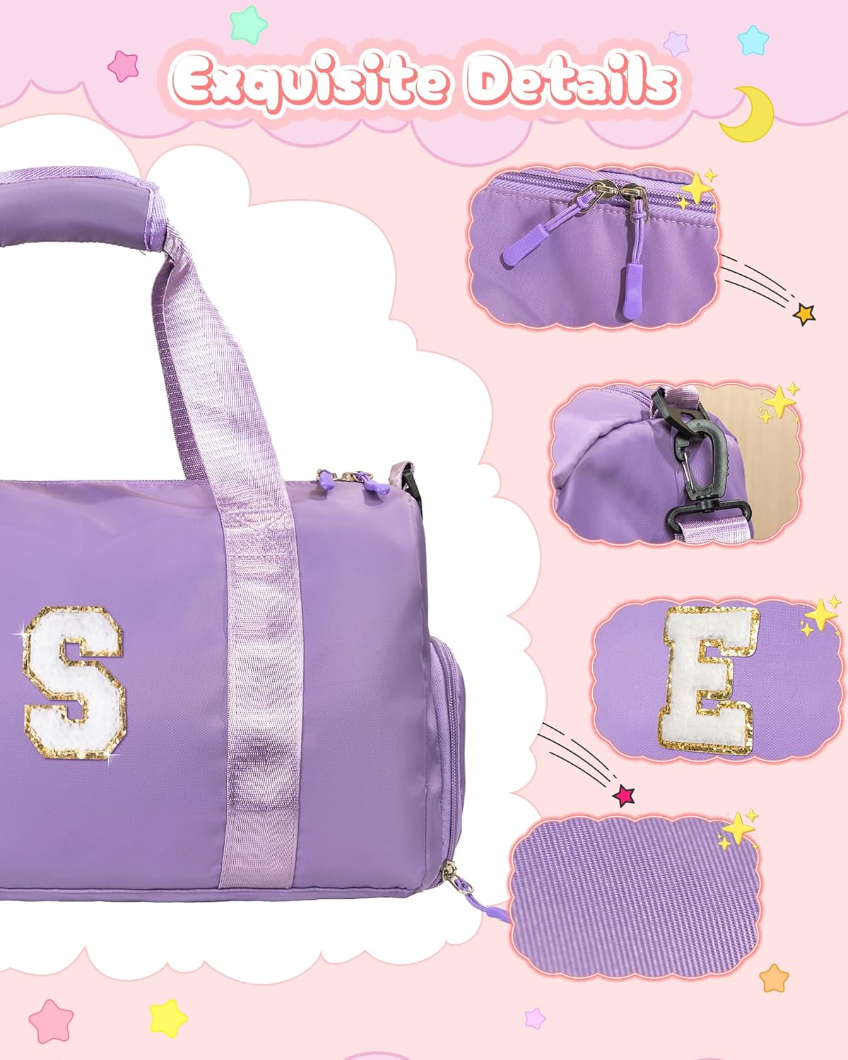 Gifts for 3+ Year Old Girls-Girl Gym Bag with Shoe Compartment, Kid Personalized Weekender Overnight Bags, Initial Travel Tote with Makeup Pouch, Gift Ideas for Niece Sister (Letter W)