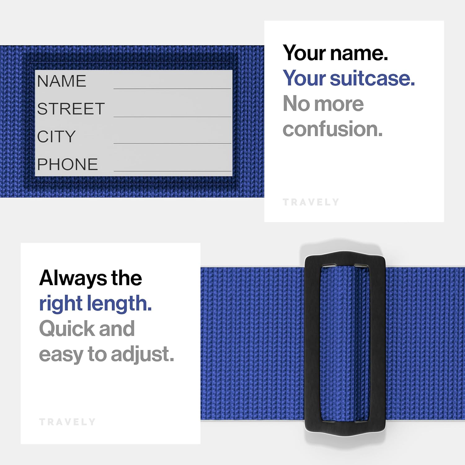 TRAVELY Luggage Straps - Particularly conspicuous & Secure - Incl. 2 Name Tags - Luggage Strap