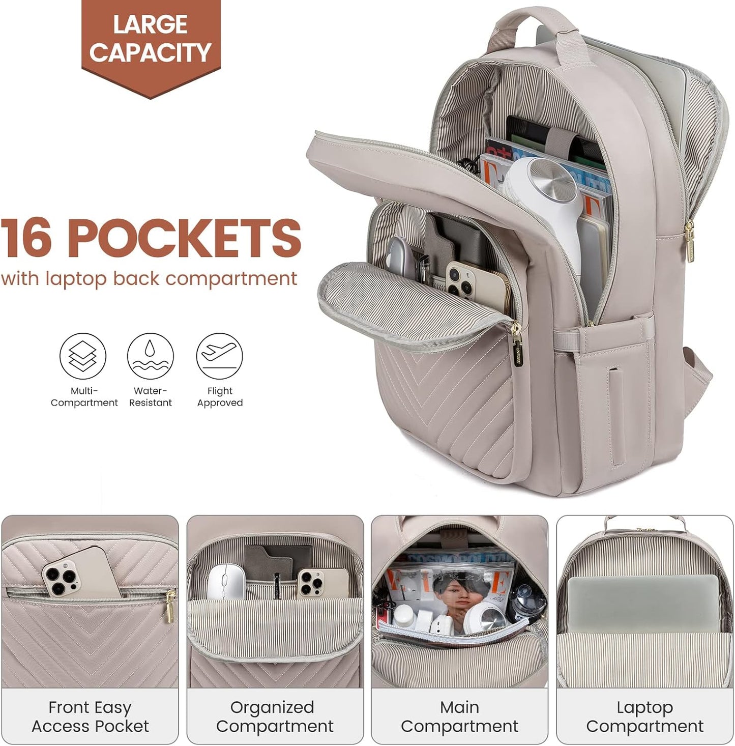 LOVEVOOK Laptop Backpack for Women 17.3 inch,Cute Womens Travel Backpack Purse,Professional Laptop Computer Bag,Waterproof Work Business College Teacher Bags Carry on Backpack with USB Port,Taro Grey