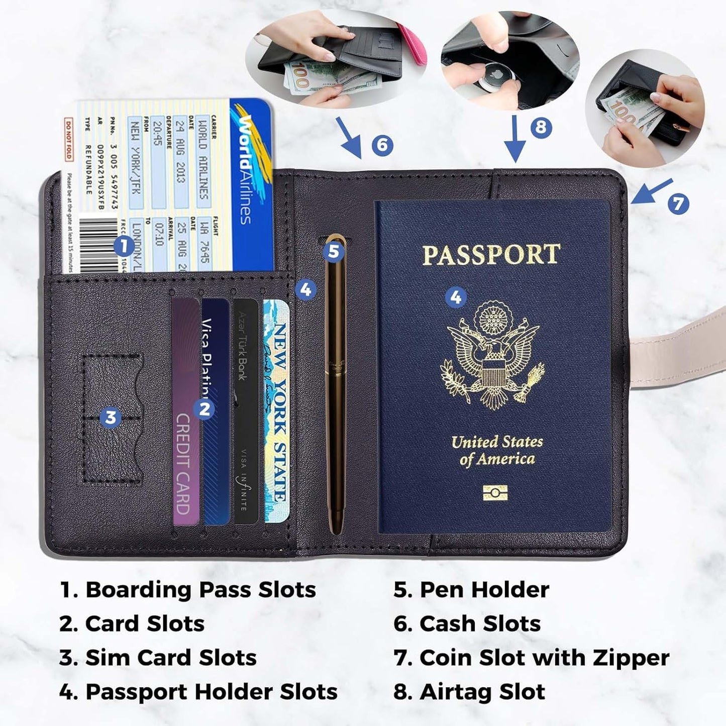 Passport Holder with Airtag for Women/Men,Airtag Passport Wallet for Travel,Cute Passport Holder Rfid Blocking,Travel Wallet for Cards Passport Cover Case