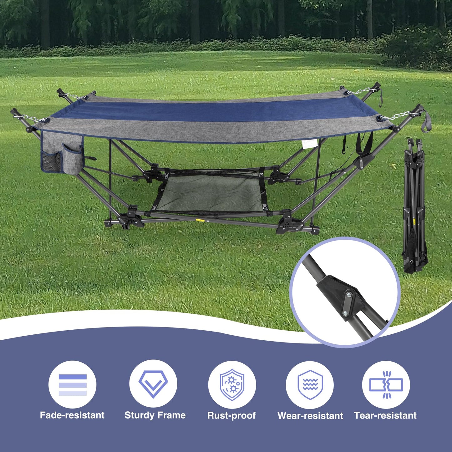 RedSwing Portable Folding Hammock with Stand,Foldable Camping Hammock with Removable Pillow,Storage