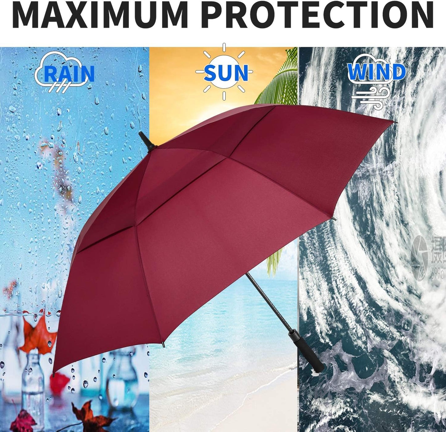 MRTLLOA Extra Large Golf Umbrella, 54/62/68/72 Inch Automatic Open, Oversize Double Canopy Vented