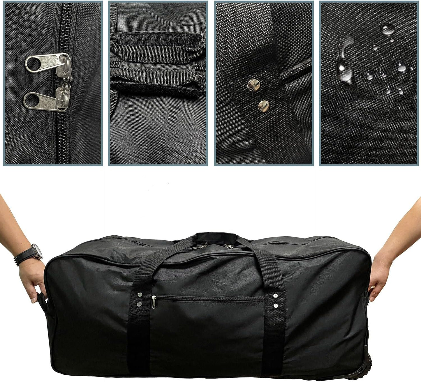 36" Huge Bag with Wheels Extra Large Foldable Duffel Bag Collapsible Rolling Travel Bag Heavy-Duty Cargo Duffle for Travel, Camping & Moving, Water-Resistant 600D Oxford, Black